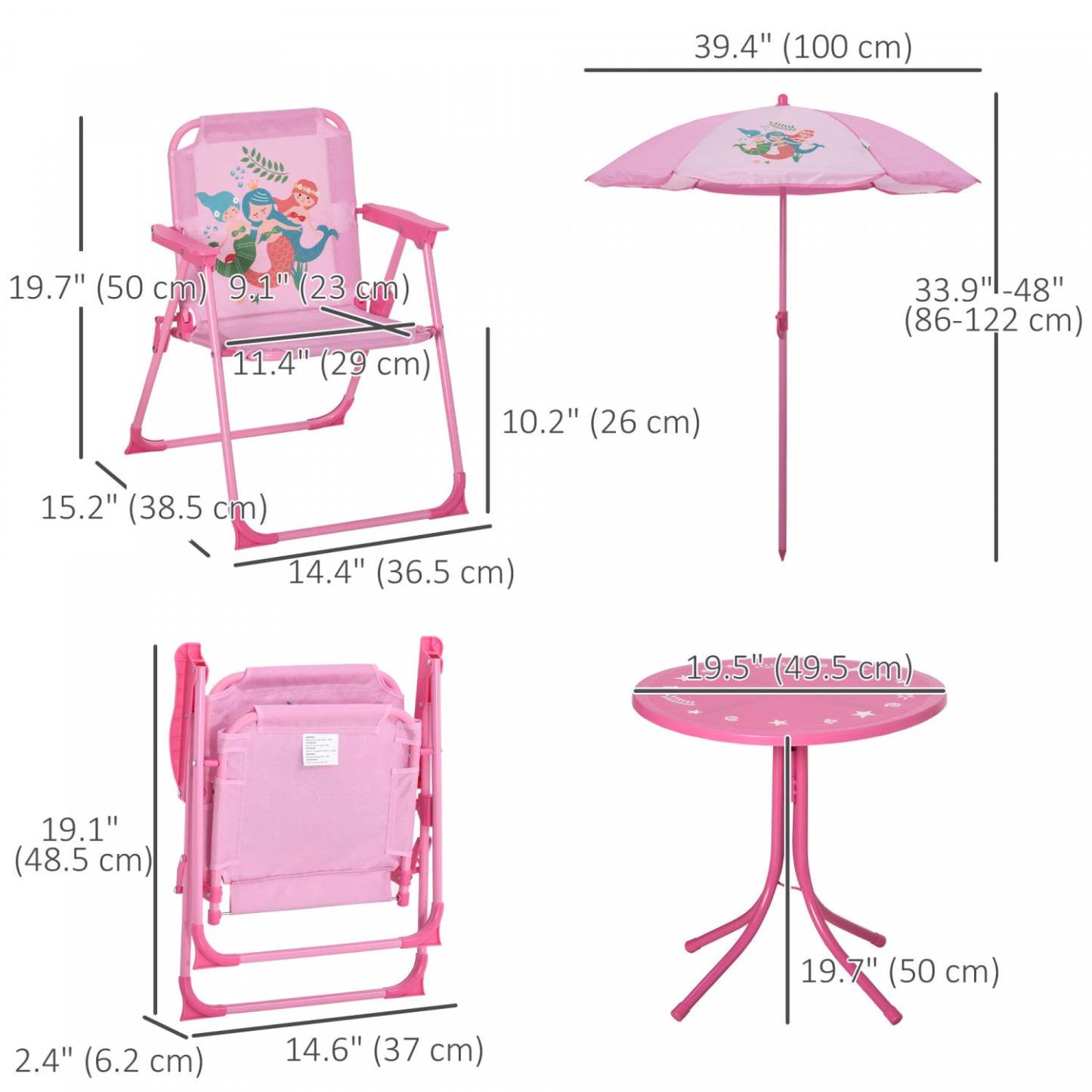 Outsunny Ensemble Table Et Chaises De Jardin Pour Enfants, Meubles De Jardin Pliants D'extérieur, Po