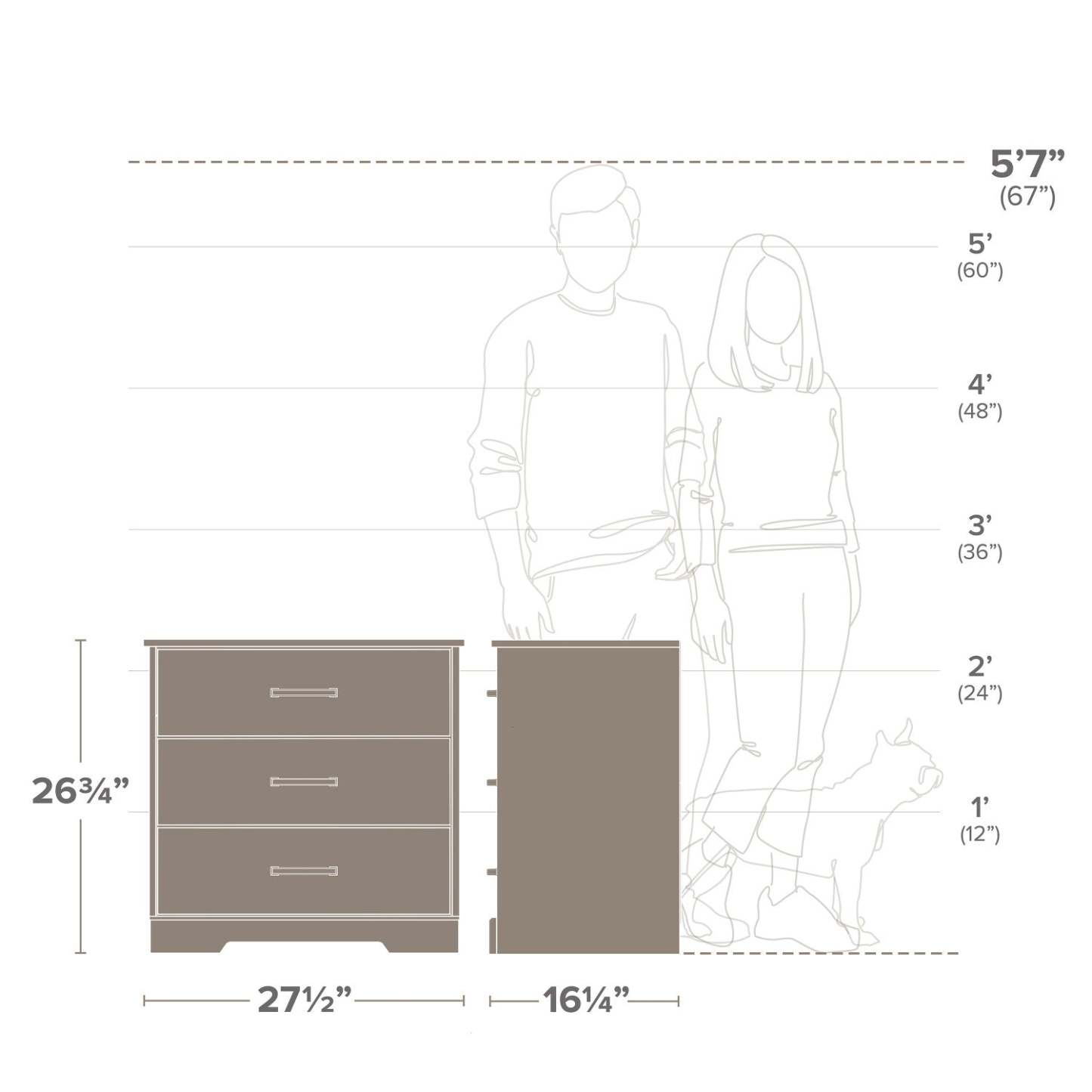 Prepac Rustic Ridge Farmhouse 3-Drawer Nightstand - Brown|Table de nuit champêtre Rustic Ridge de Prepac à 3 tiroirs - brune