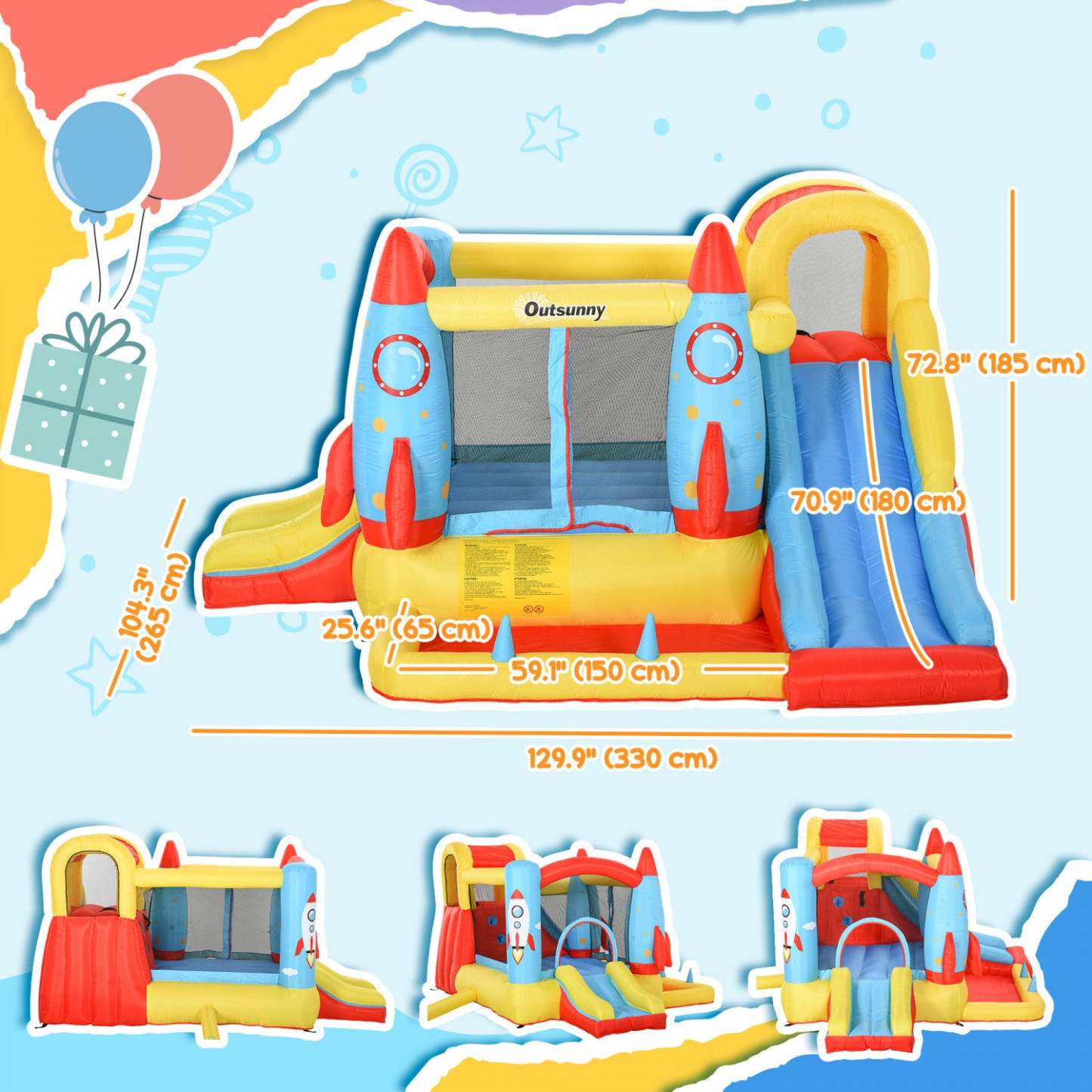 Outsunny Château Gonflable Pour Enfants Toboggan Aquatique Gonflable, 4 En 1 Maison Gonflable Avec 450w Ai|Outsunny Bouncy Castles Piscine D'eau De Trampoline Gonflable Maison De Saut Pour Enfants 3 En 1 Ave