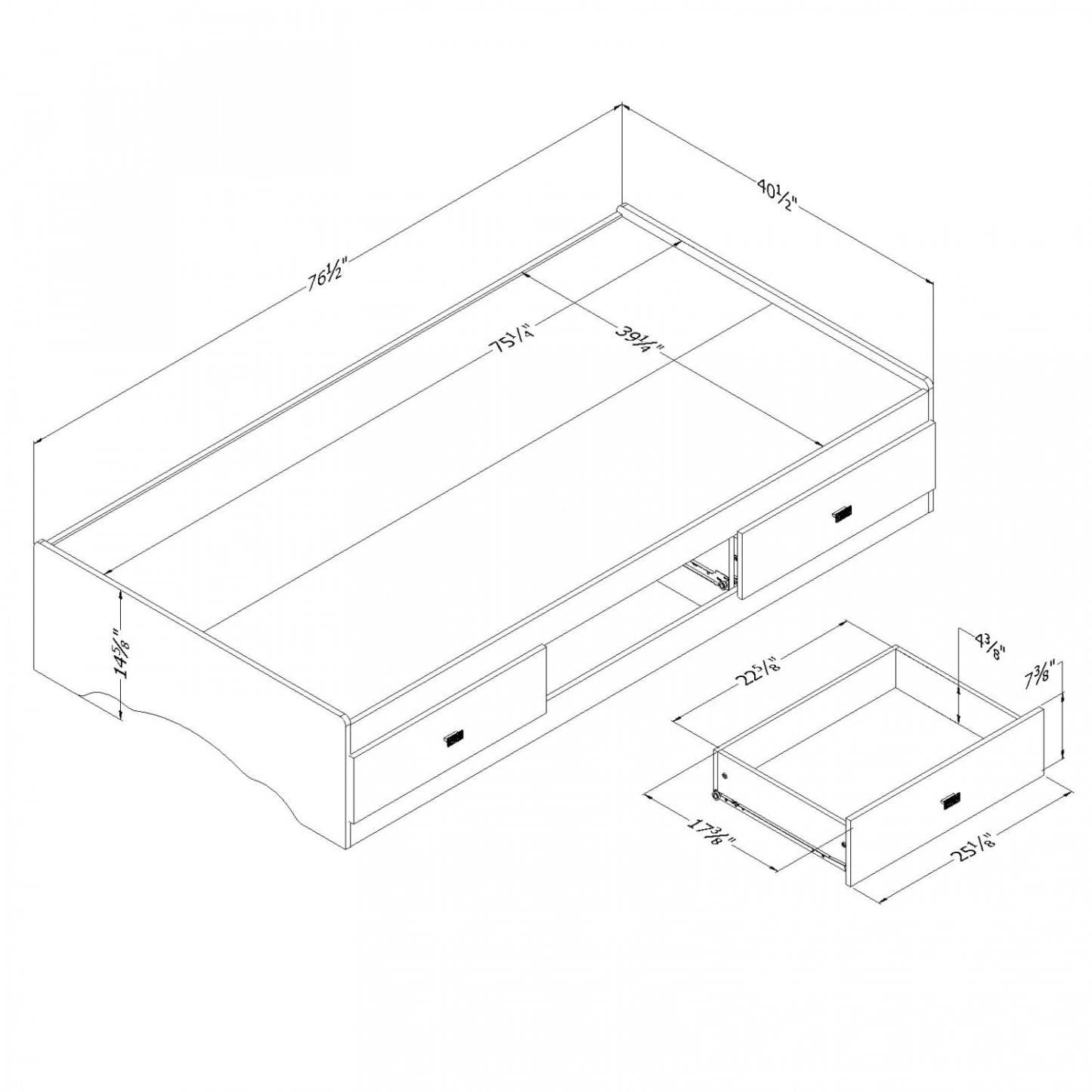 Lit Tiara Twin Mates à 3 tiroirs - Blanc pur | Tiara Lit Matelot 3 tiroirs Simple - Blanc solide | D83GNFM2