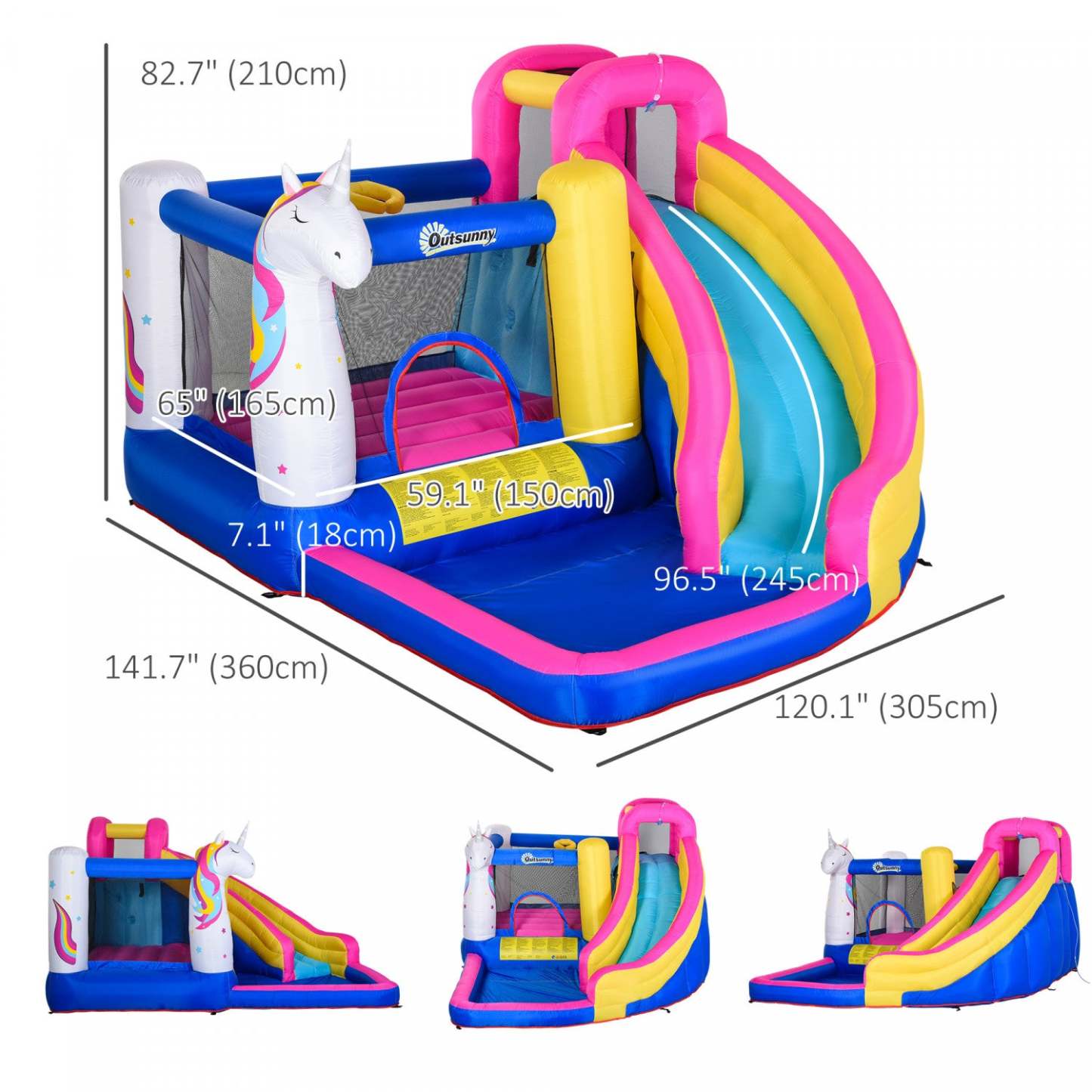 Château gonflable Outsunny pour enfants avec toboggan aquatique, mur d'escalade et structure gonflable 5 en 1