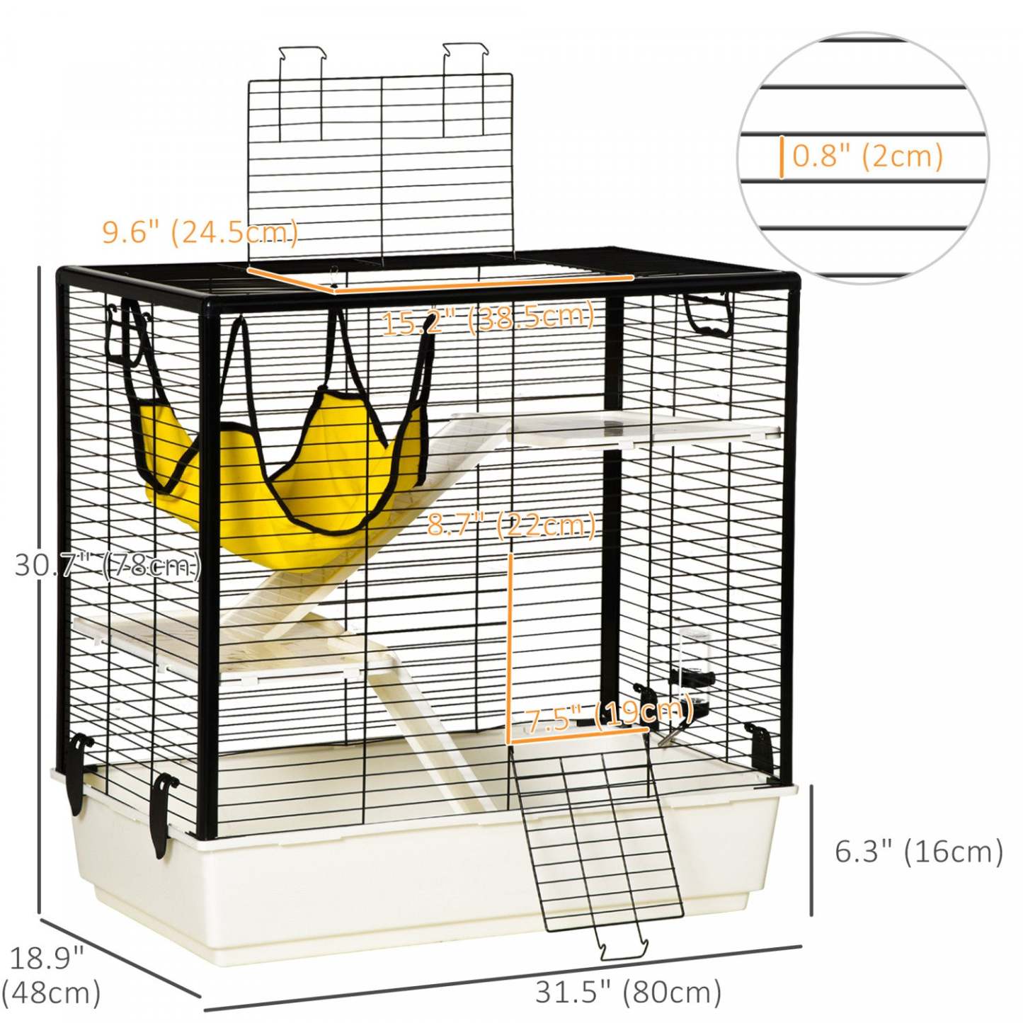 Pawhut Cage Petit Animal Habitat Intérieur Maison de Jeu pour Cochons d'Inde, Furets, Chinchillas, Avec Accessoires