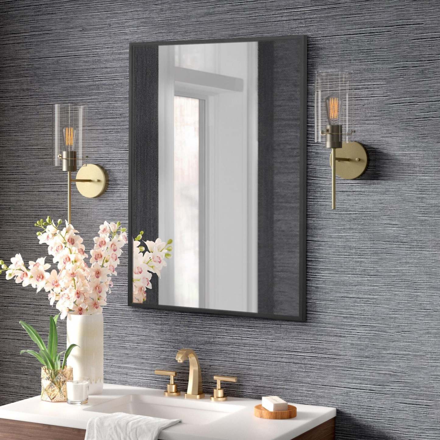 Arcus 30 X 40 Hand Crafted Linear Rectangular Mirror - Noir|Miroir rectangulaire linéaire Arcus 30 po x 40 po fabriqué à la main - noir