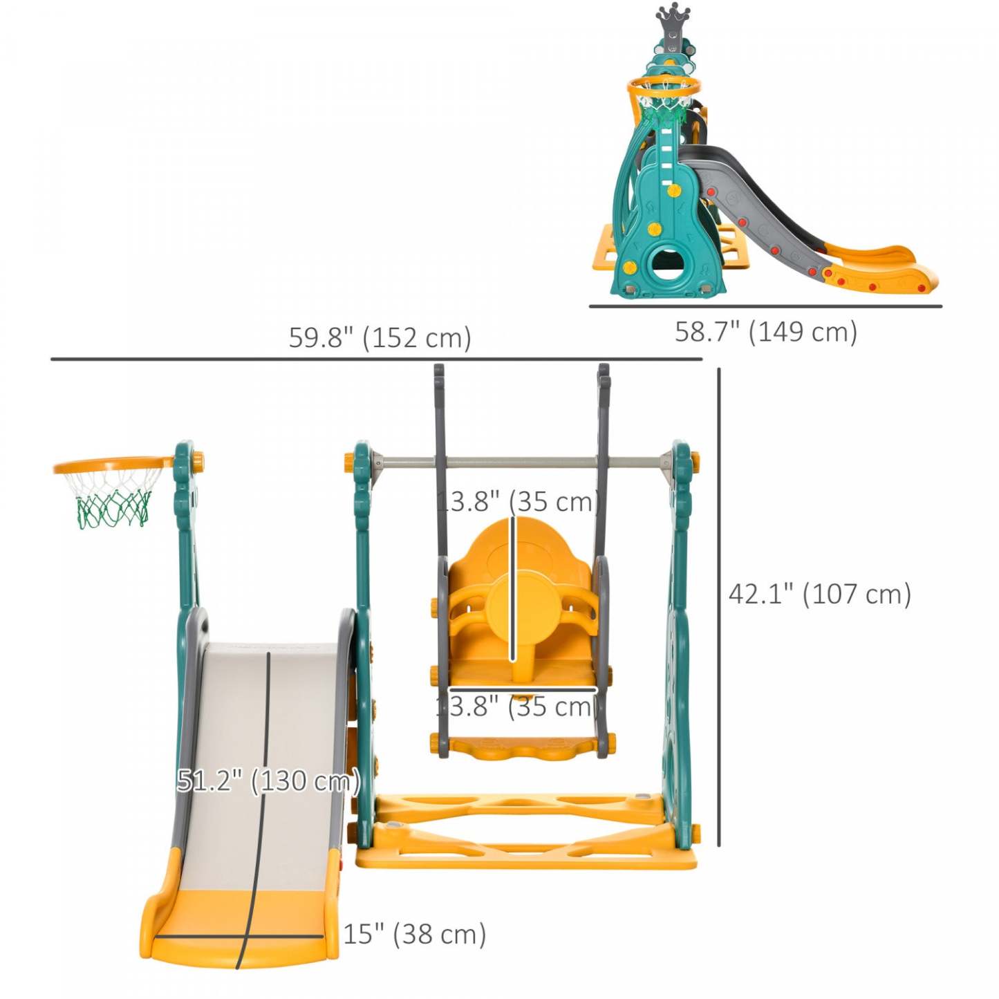Qaba 4-en-1 Ensemble Balancoire Et Toboggan Pour Enfants Avec Panier De Basket Et Hauteur De Siège Réglable, Jeu Pour Tout-Petits C|Qaba Toboggan Et Balancoire Pour Enfants De 18 Mois À 3 Ans Avec Panier De Basket 3 En 1 Hauteur Reg