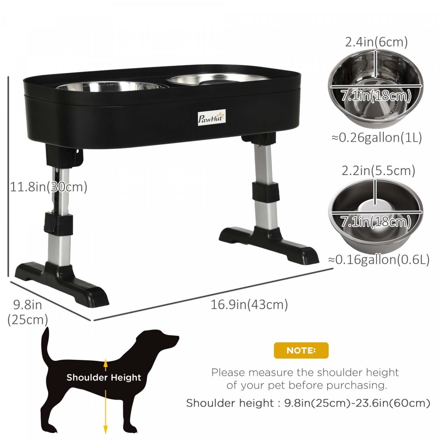 Pawhut Station D'alimentation, 4 Bols Pour Chien Surélévés À Hauteur Réglable Avec Mangeoire, Acier Inoxydable Aliment