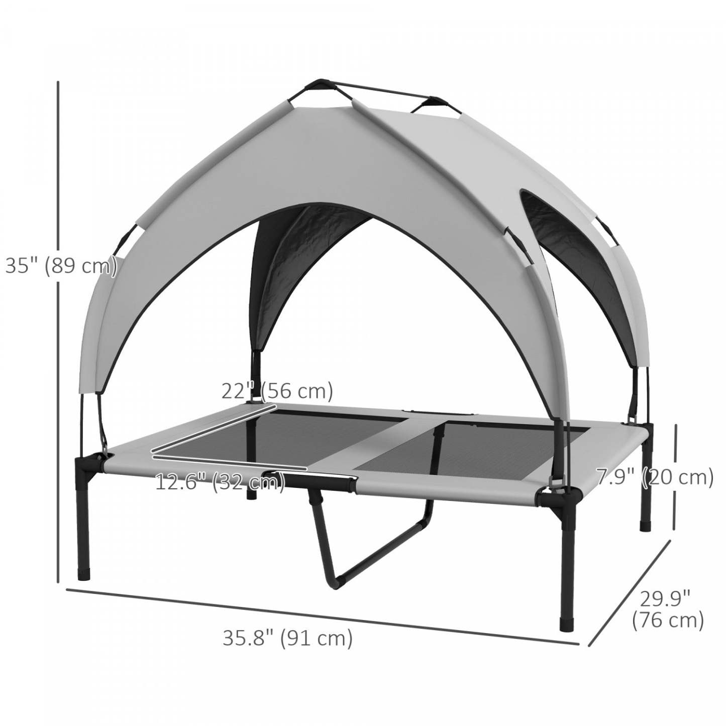 Pawhut Lit Surelevé Pour Chien Avec Auvent, Lit Rafraichissant Pour Camping, Lit Surelevé Portable Avec Maille Re