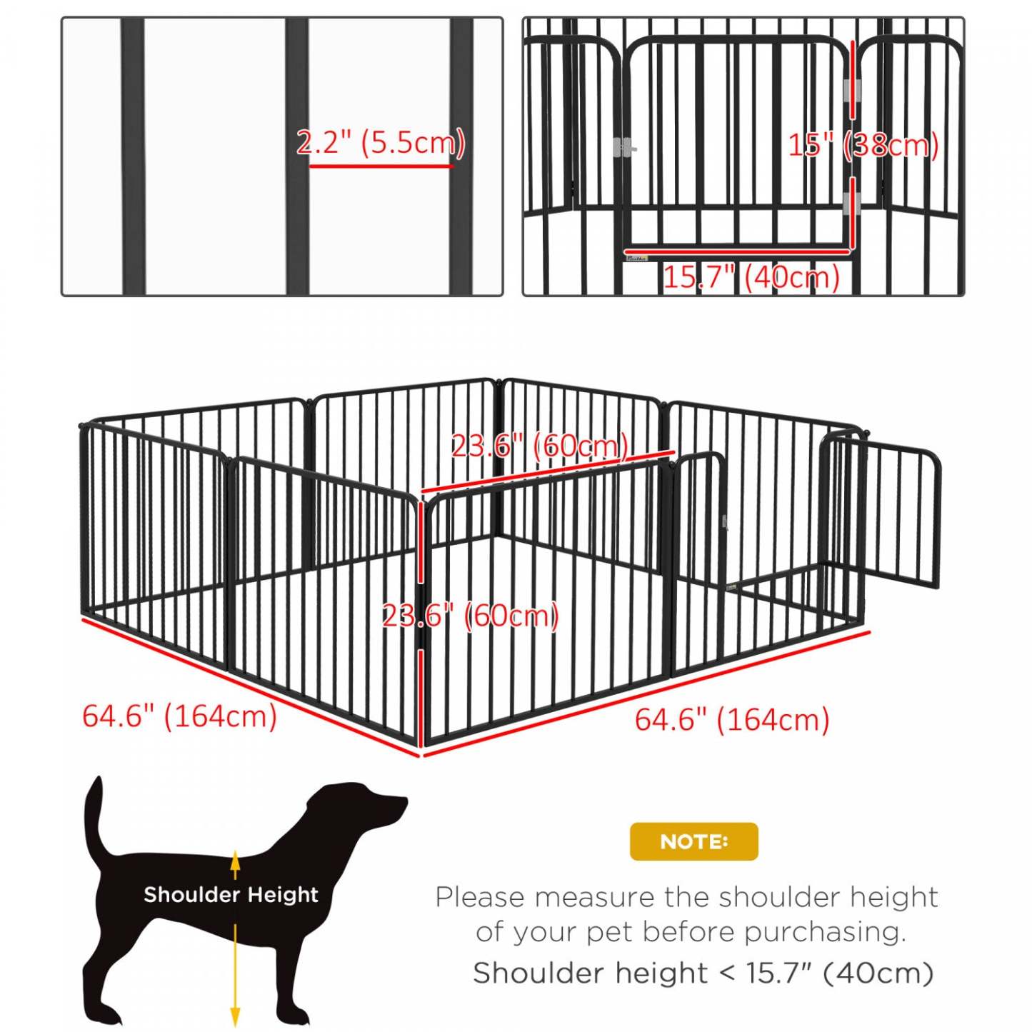 Pawhut Heavy Duty Dog Playpen, Steel Dog Pen With Door, Pet Exercise Fence, Outdoor Indoor Diy Desig|Pawhut Parc Pour Chien, 8 Panneaux De 24 De Hauteur En Acier, Enclos D'exercice Pour Chiots, Design