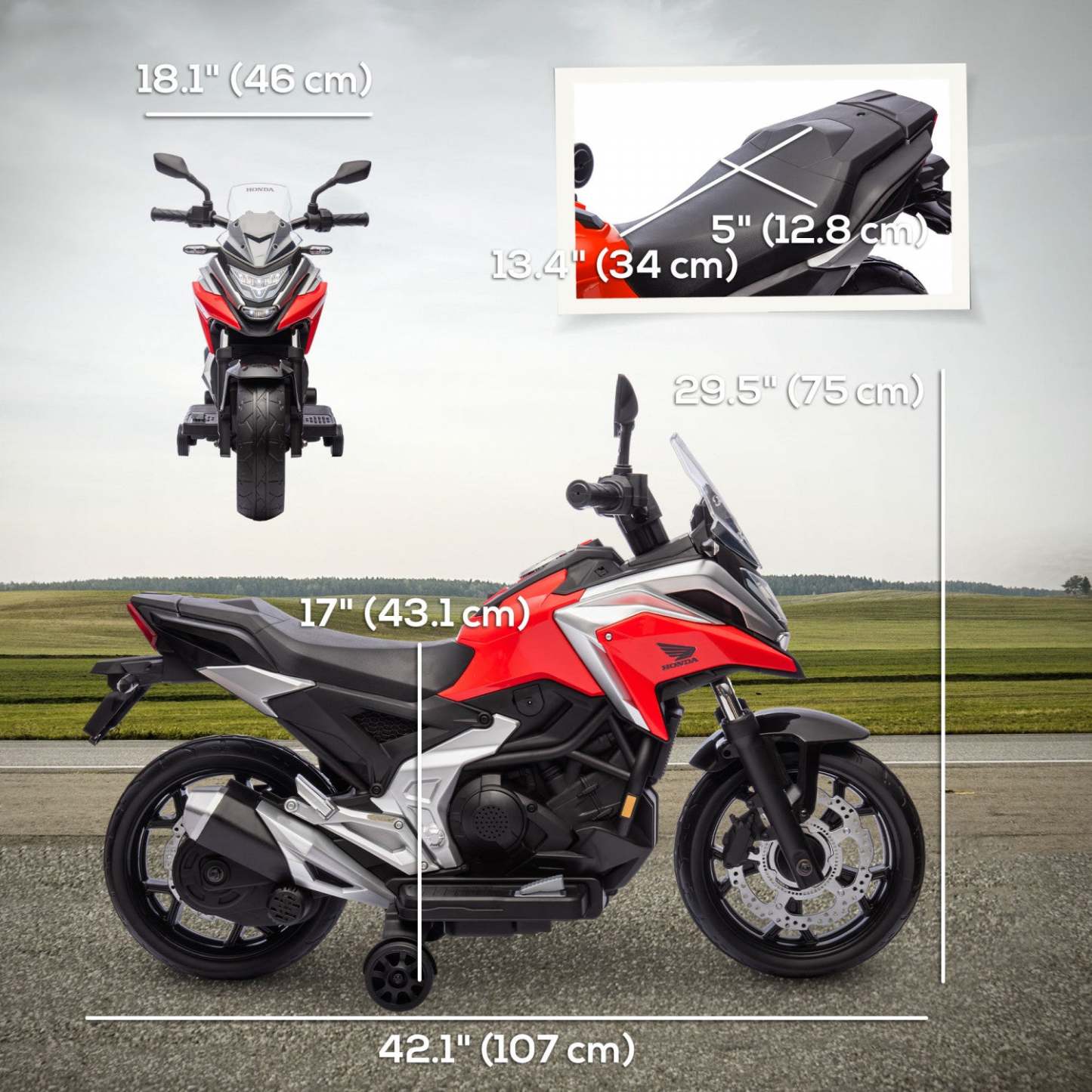 Qaba Motorcycle Electrique Honda Licensee 12v, Conduite Sur Moto A Batterie Pour Les Enfants Avec De