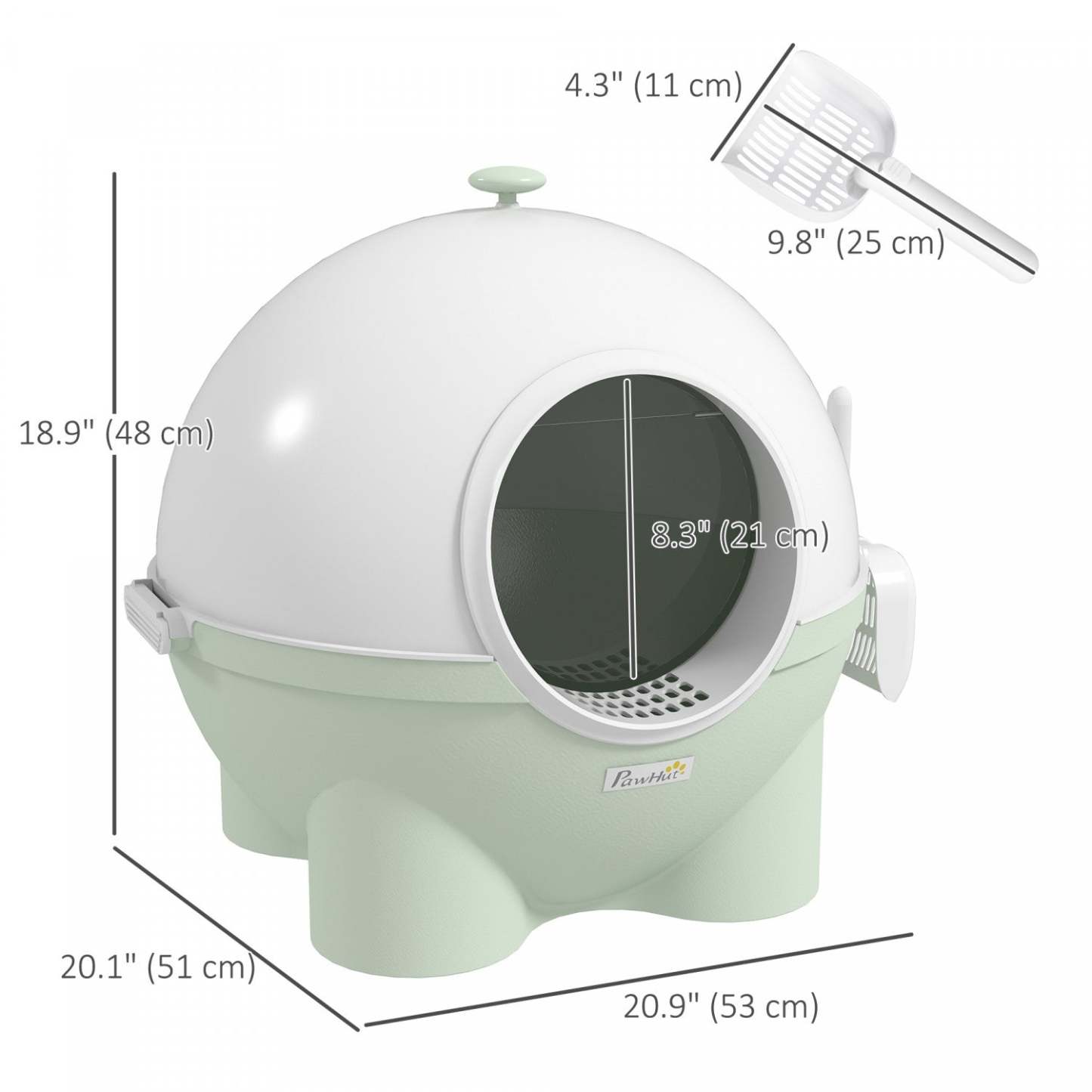 Pawhut Bac à Litière pour Chat avec Couvercle, Bac à Litière Fermé avec Pelle, Pédale de Sable Fuyante, Poignée Supérieure, Vert Clair