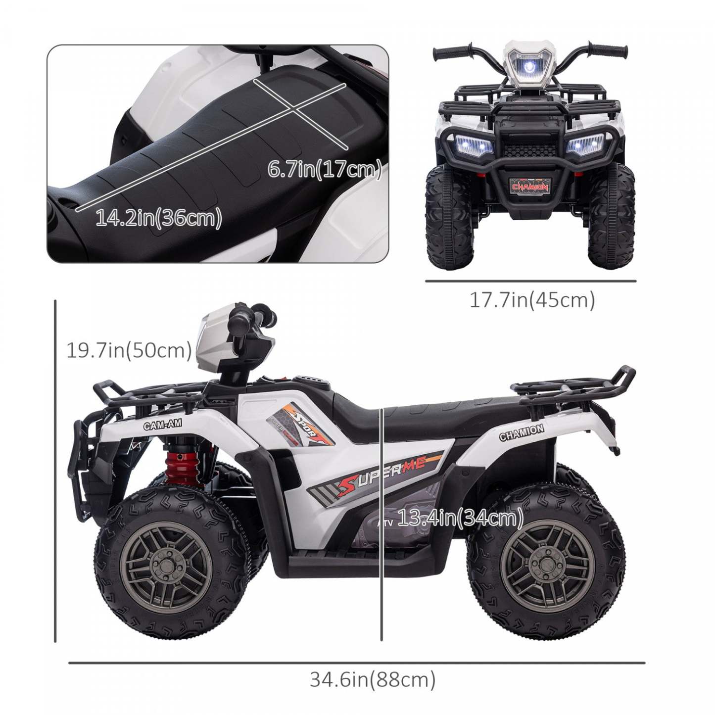 Aosom Quad Pour Enfants 12 V, Quad A 4 Roues, Véhicule Électrique Alimenté Par Batterie Avec Musique Mp3, Phare
