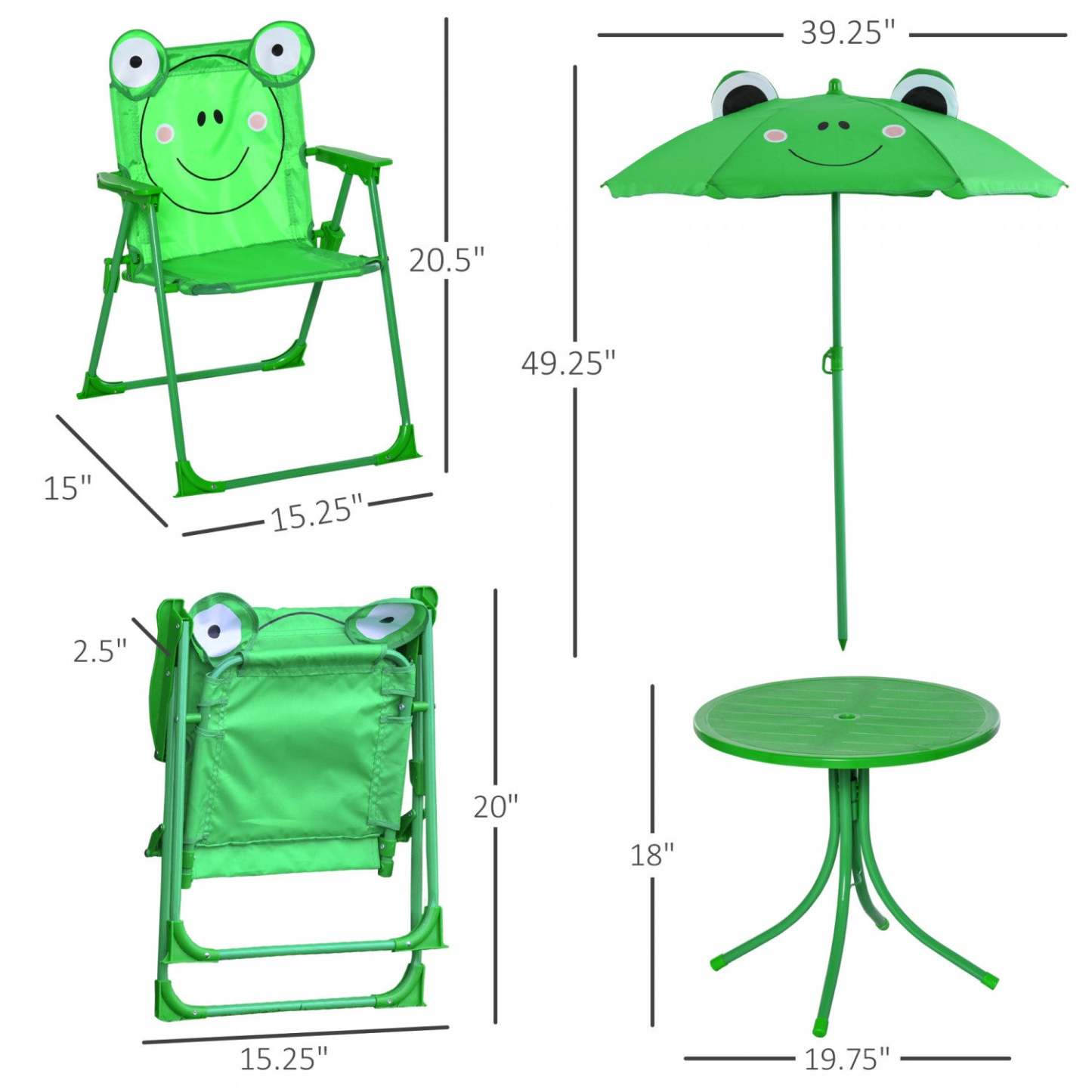 Outsunny Enfants Table De Pique-nique Pliante Et Chaise Ensemble Motif Grenouille Extérieur Jardin P