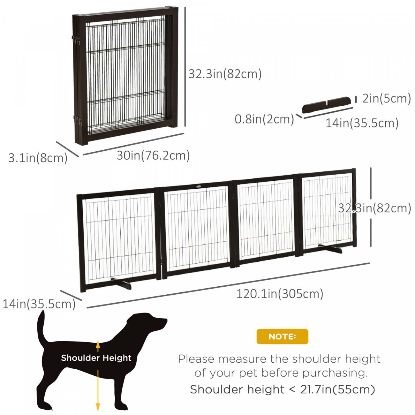 Pawhut Wooden Dog Gate Foldable Pet Fence For Small & Medium Dogs 4 Panel With Support Feet Freestan|Pawhut Barrière de sécurité pour animaux barrière modulable pliable 4 panneaux en bois de pin massif