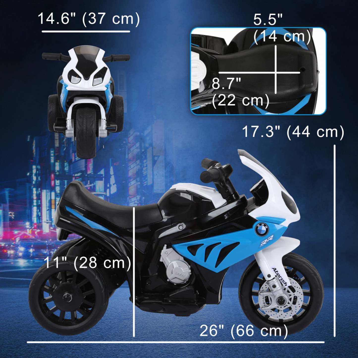 Aosom Moto Enfant, Moto Électrique Pour Tout-Petit Alimentée Par Batterie 6v Avec Phare, Musique, Moto Électrique À 3 Roues Pour Enfants, BMW Licenciée, Cadeau Pour Garçons Et Filles - bleu