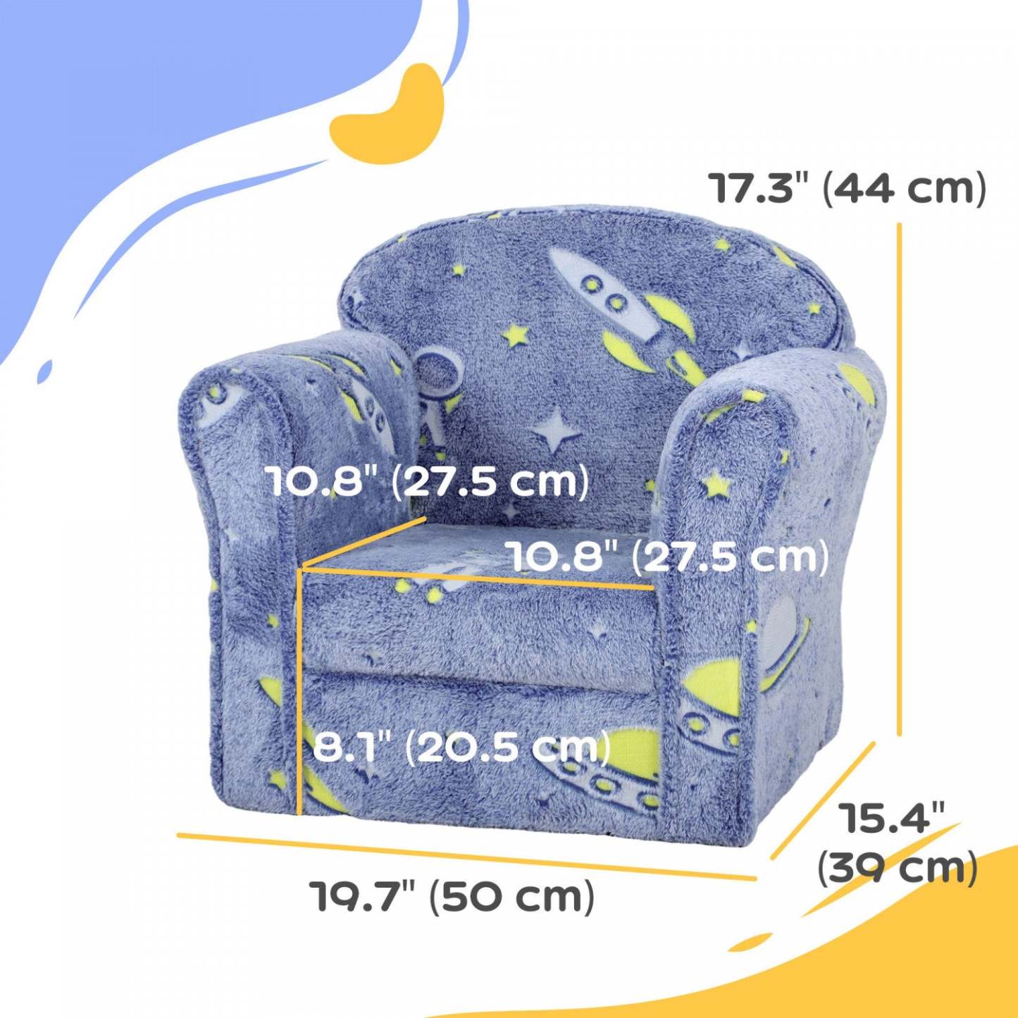 Qaba Chaise Pour Enfant, Chaise Pour Enfant Avec Motif Univers Lumineux, Cadre En Bois, Canapé Pour 18-36 Mois