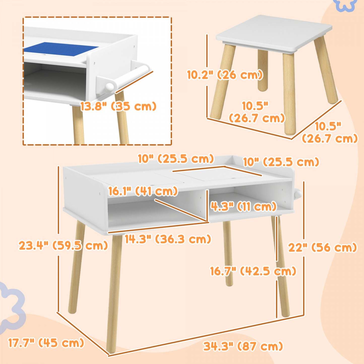 Qaba Ensemble Table Et Chaise Pour Enfants, Table D'activités 3 En 1 Pour Tout-petits, Rouleau De Pa