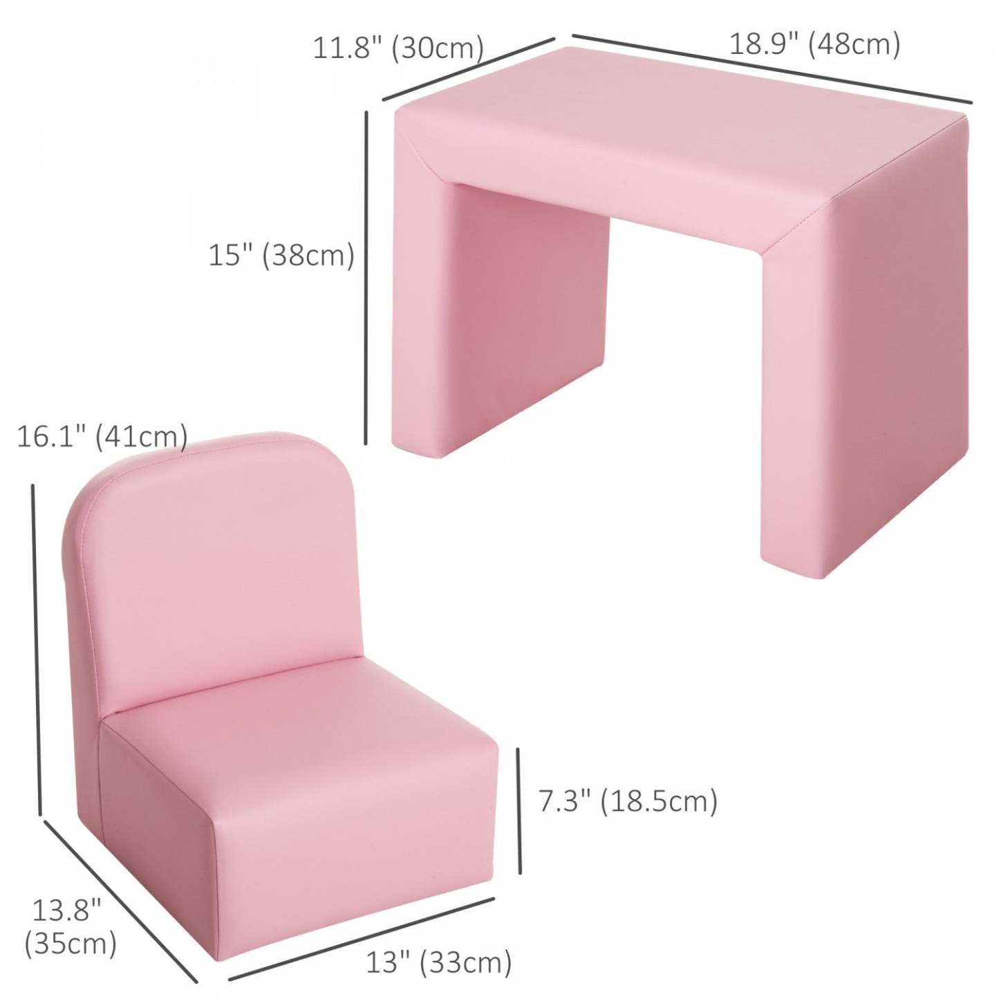 Qaba 2-en-1 Ensemble Canapé Pour Enfants, Canapé Pour Tout-Petit Avec Table Et Chaise, Fauteuil Pour Bébé Pour 3-9 Ans|Qaba Ensemble Canapé 2-en-1 Multi-fonctionnel Pour Enfants Table Chaise Ensemble Canapé Doux Robuste