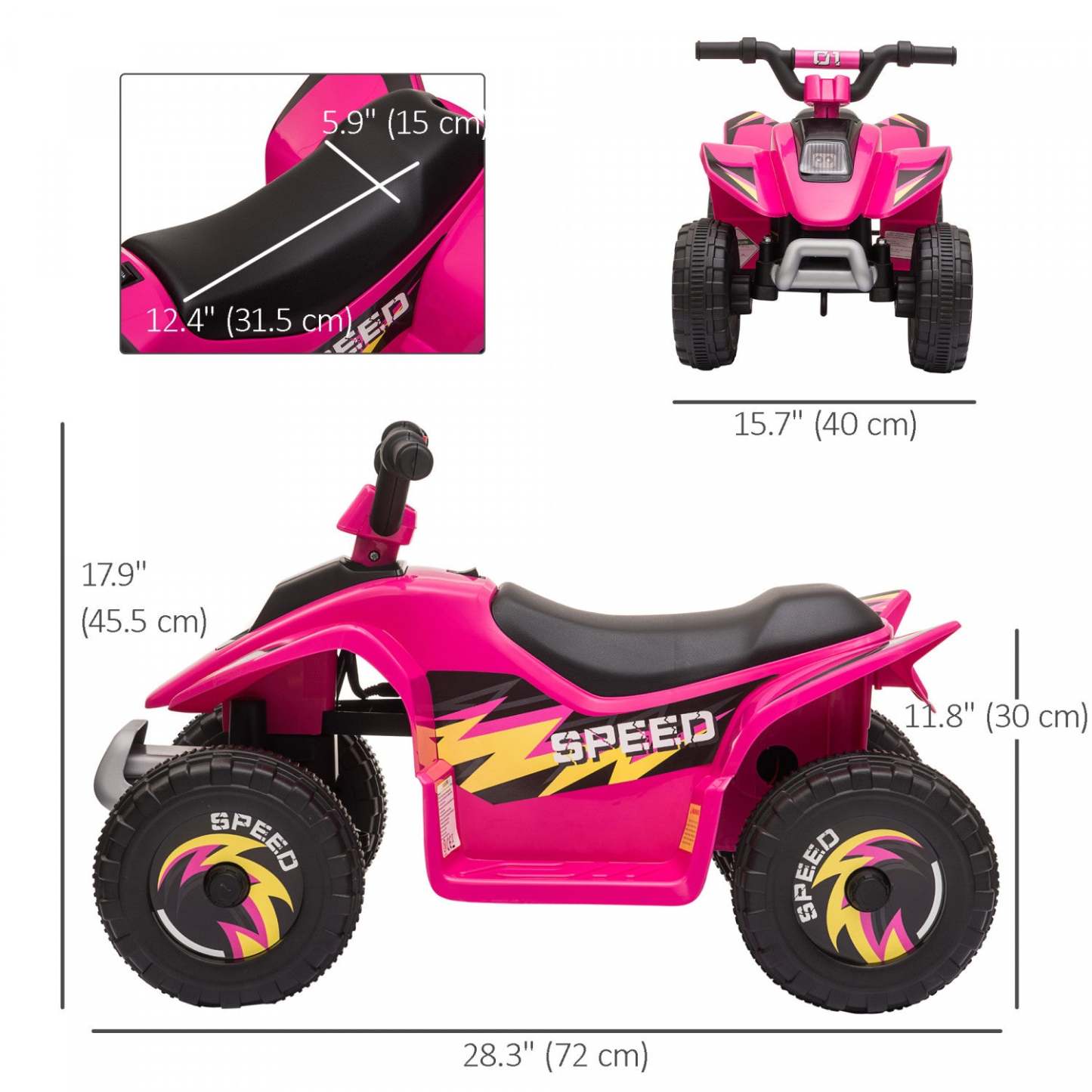 Aosom Kids Atv, voiture électrique à batterie 6v pour enfants, quad 4 roues pour tout-petits avec interrupteur avant | Qaba Quad, véhicule électrique alimenté par batterie 6 V, quad à 4 roues avec interrupteur avant et