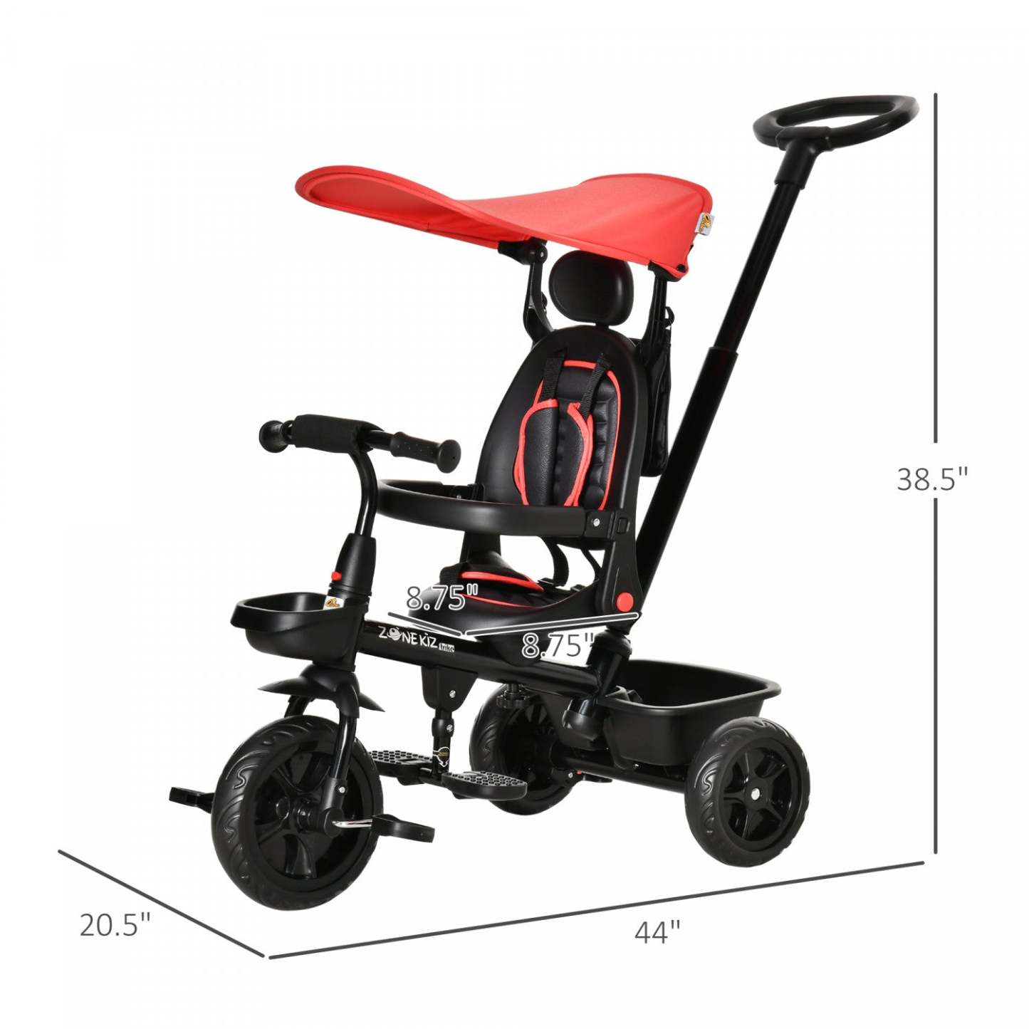 Qaba Tricycle Enfants Evolutif 4 En 1 Canne Télescopique Amovible Et Pare-soleil Pliable Démontable