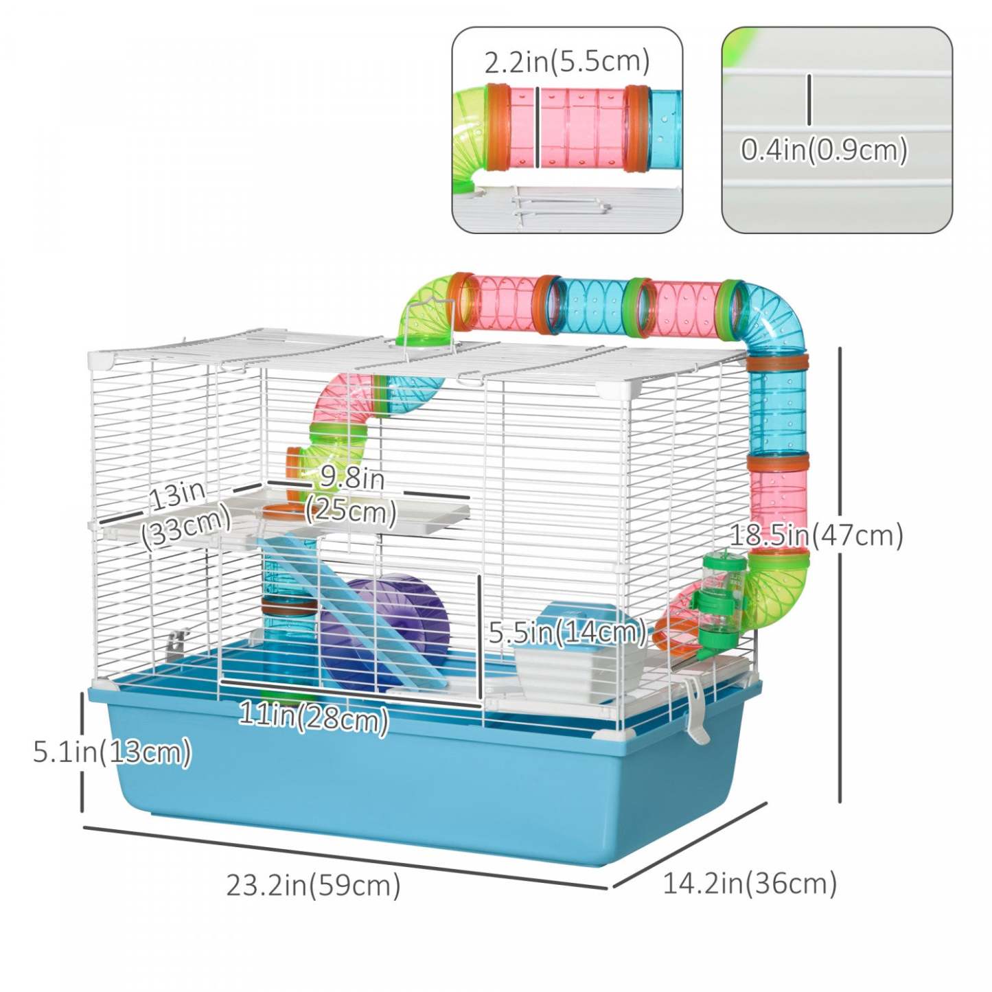 Pawhut Hamster Cage, Maison pour petits animaux, Cage à cochon d'Inde à 3 niveaux Gerbil Haven, Système de tubes de tunnel, W|Pawhut Grande Cage Pour Hamster A 3 Niveaux Avec Tubes Et Tunnels, Poignees De Transport Portables,
