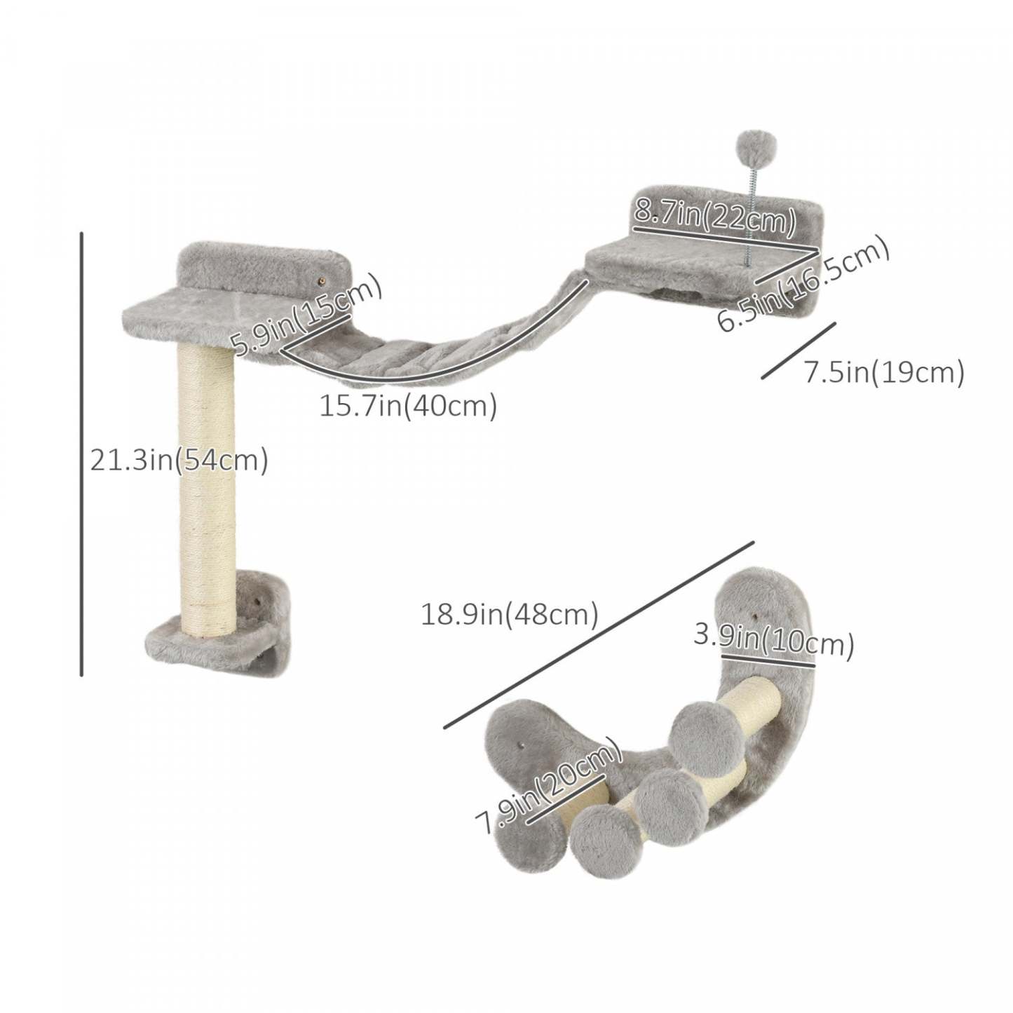Pawhut Lot De 2 Étagères Pour Chat Avec Griffoir, Étagères Murales Pour Chat Pour Se Détendre, Grimper