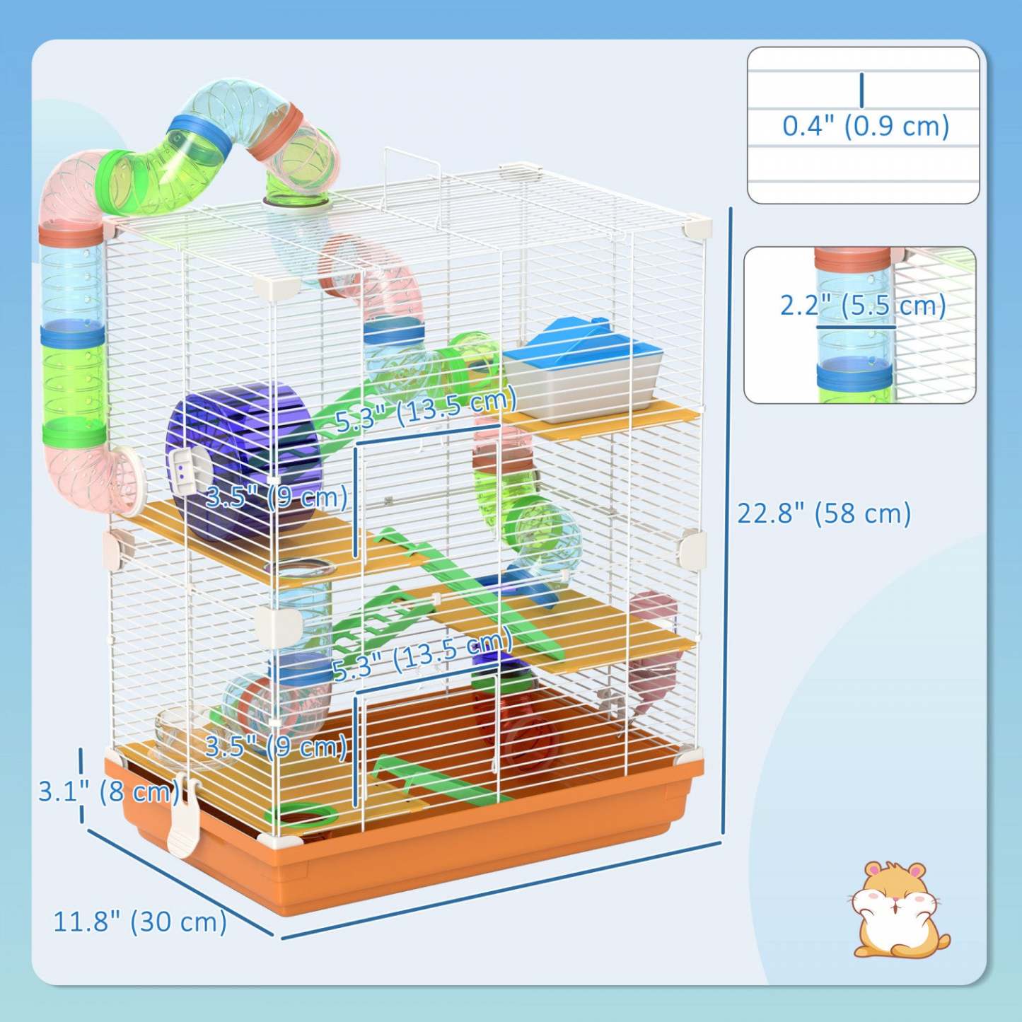 Pawhut Cage A Hamster A 5 Niveaux Portable Pour Animaux De Compagnie Avec Roues D'exercice, Tube De Jeu Wa