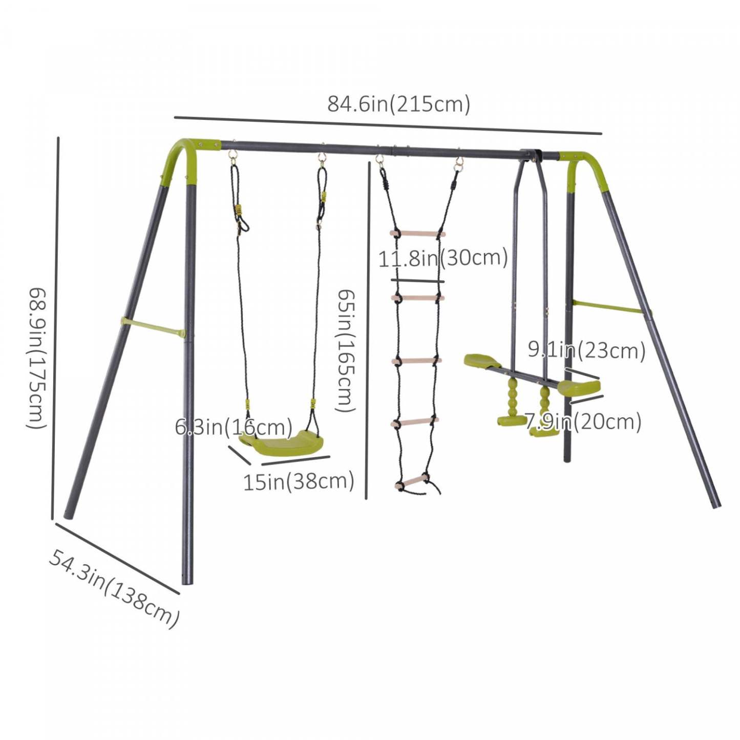 Homcom Ensemble De Balancoire 3 En 1 Pour Enfants, Balancoire Double Face A Face Et Planeur, Echelle A Cadre En A