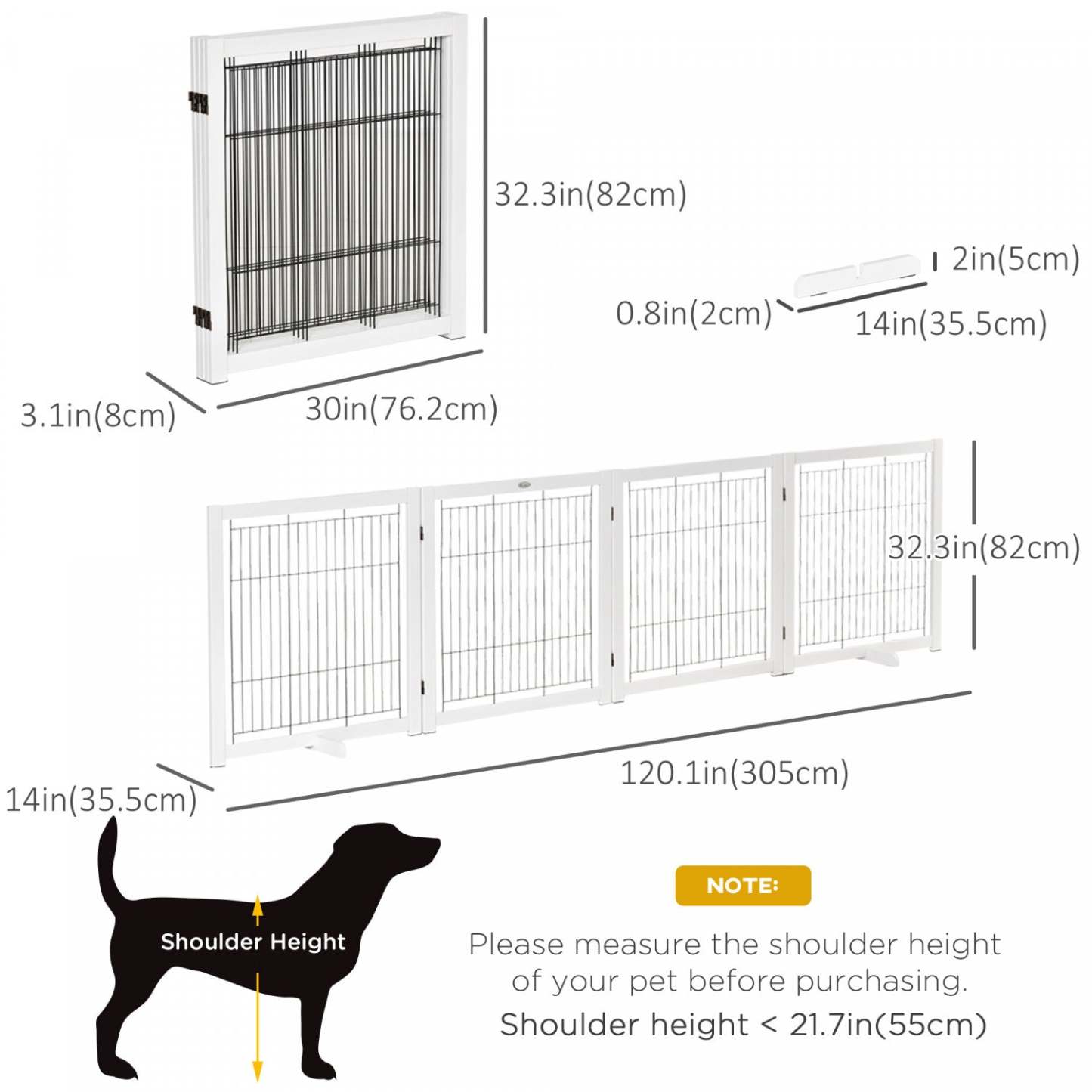 Pawhut Wooden Dog Gate Foldable Pet Fence For Small & Medium Dogs 4 Panel With Support Feet Freestan|Pawhut Barrière de sécurité pour animaux barrière modulable pliable 4 panneaux en bois de pin massif