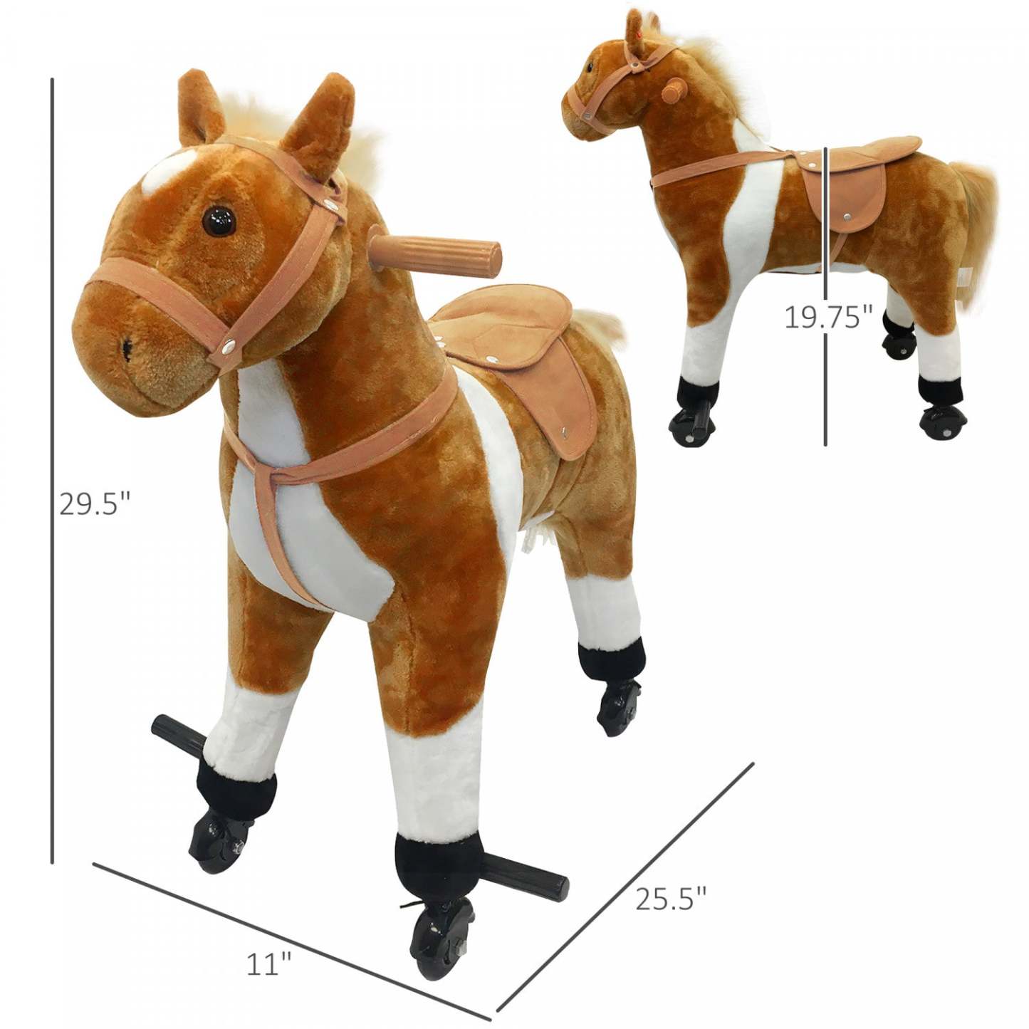 Qaba Kids Cheval à Bascule, Grand Jouet à Roues pour Enfants de 3 Ans, Rocker en Peluche pour Bébé | Qaba Cheval A Bascule Jouet Son Henissement Peluche Avec Roue Cadeau Enfant 110lb Capacite De Poids