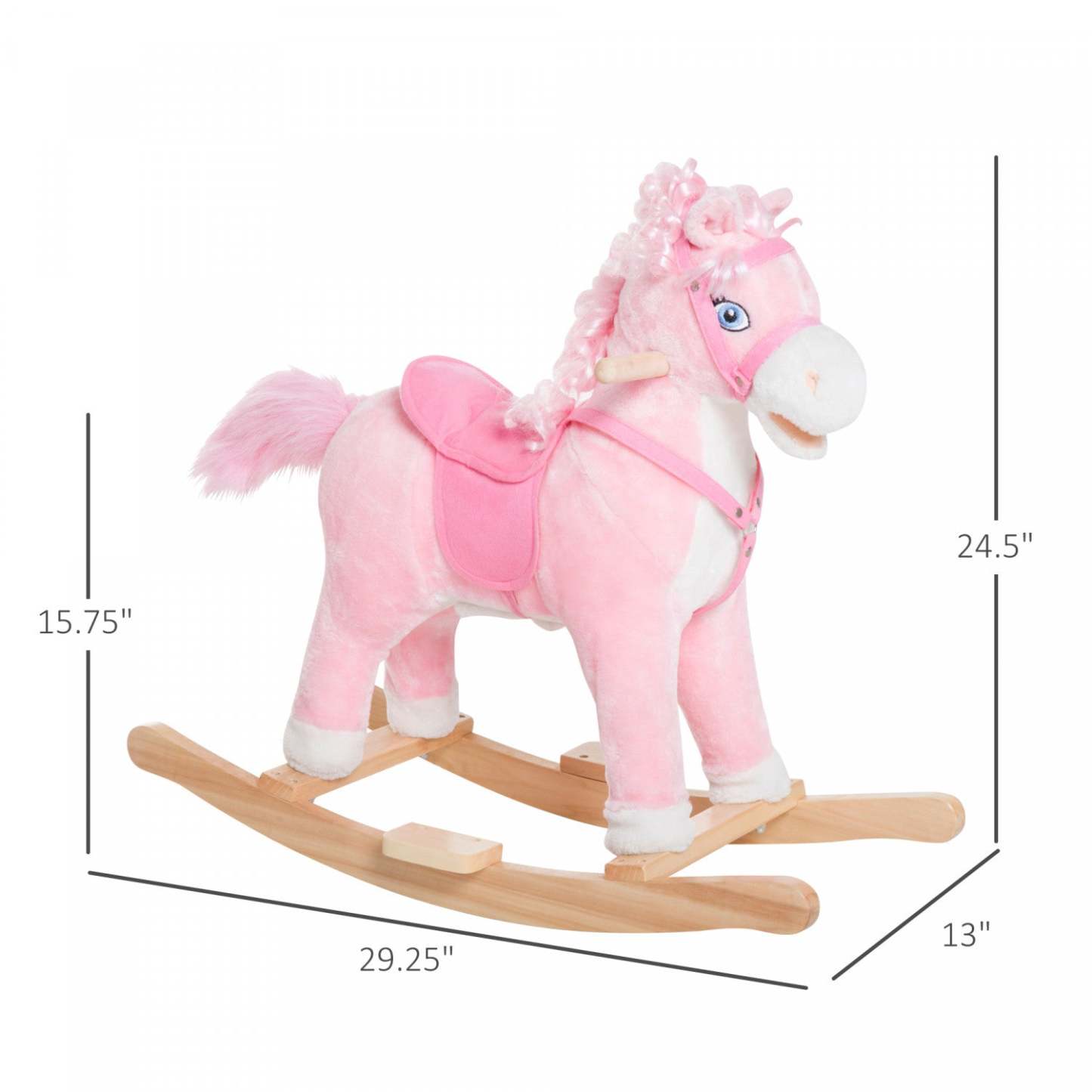 Qaba Kids Cheval à bascule en peluche jouet à bascule pour enfant avec fils réalistes rose