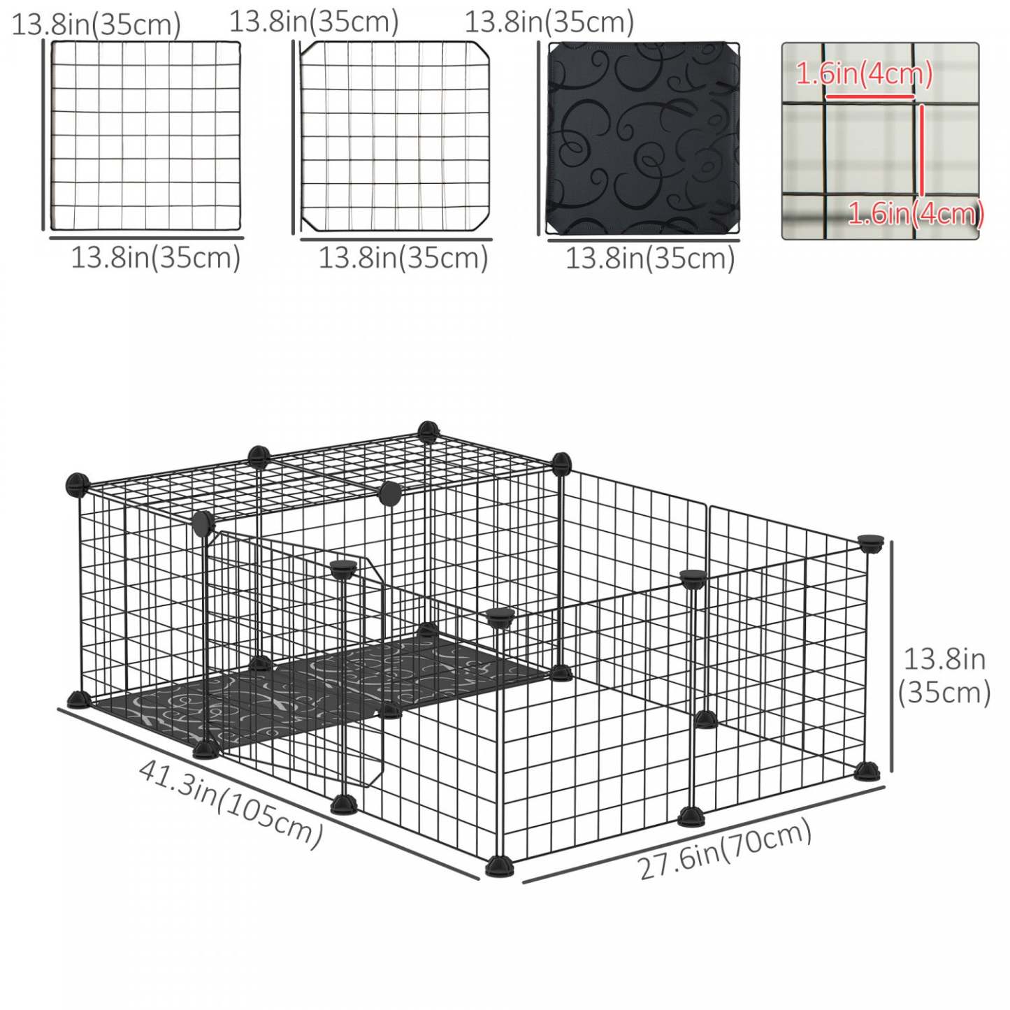 Pawhut Cage Pour Petit Animal Avec 16 Panneaux, Cloture Portable En Fil Métallique Avec Porte, Pieds