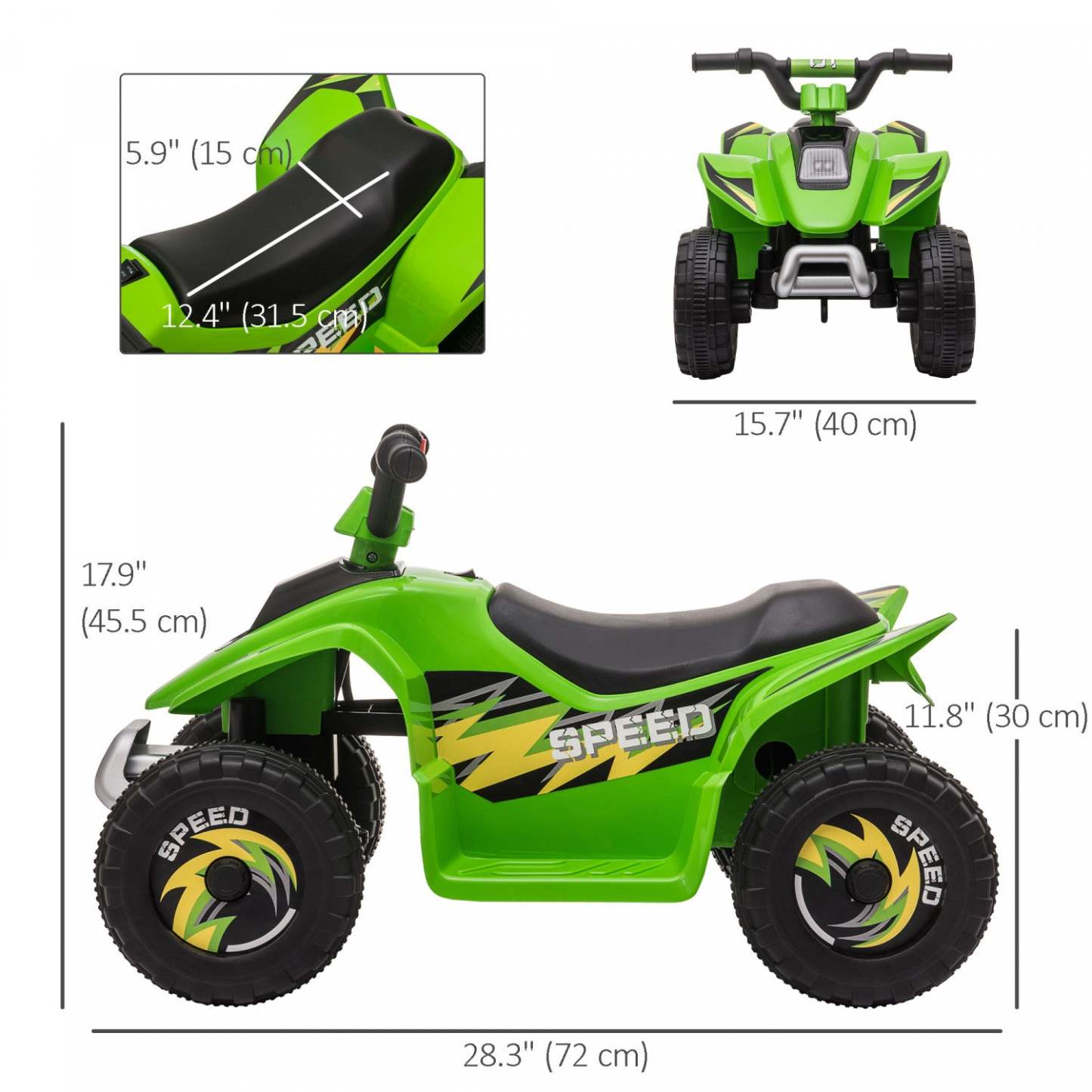 Aosom Kids Atv, voiture électrique à batterie 6v pour enfants, quad 4 roues pour tout-petits avec interrupteur avant | Qaba Quad, véhicule électrique alimenté par batterie 6 V, quad à 4 roues avec interrupteur avant et