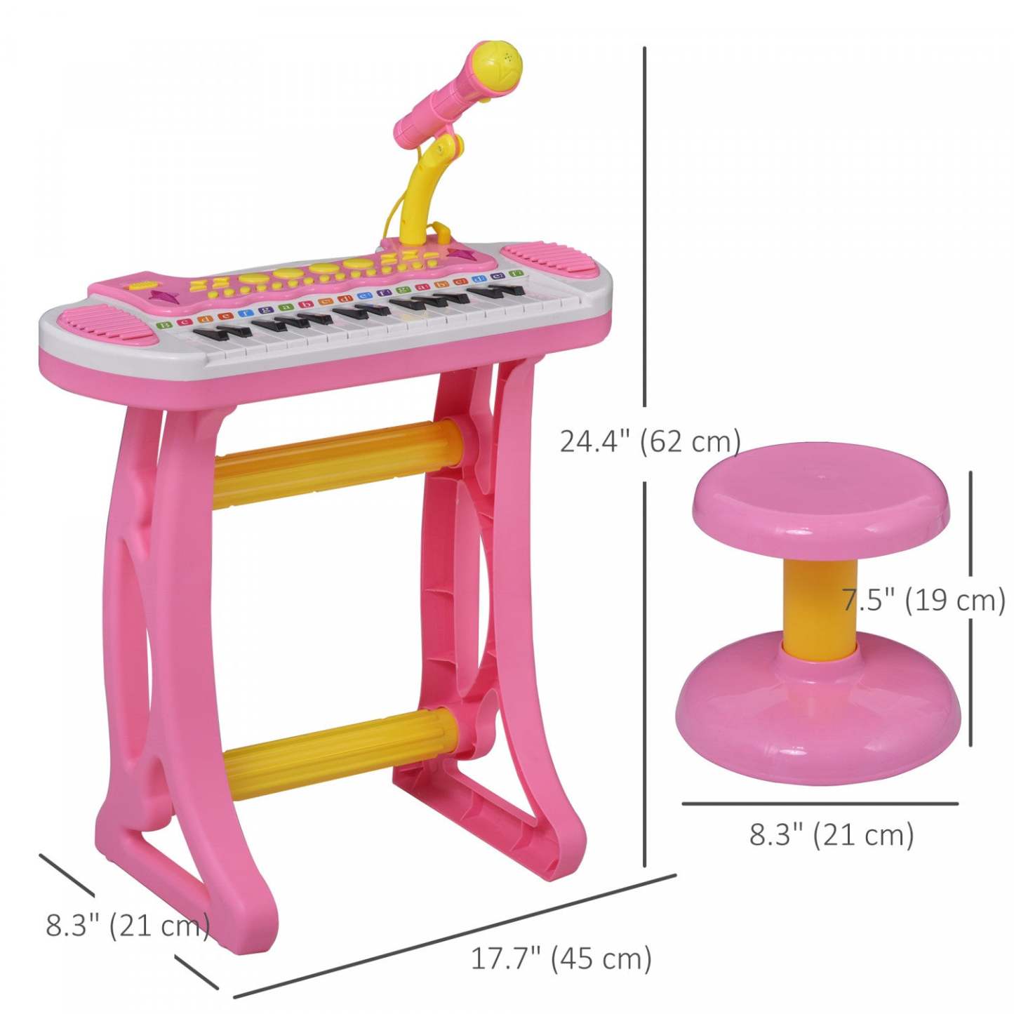 Qaba Clavier De Piano Enfants Avec Tabouret D'assise Inclus, Microphone De Travail, Lampe De Poche L
