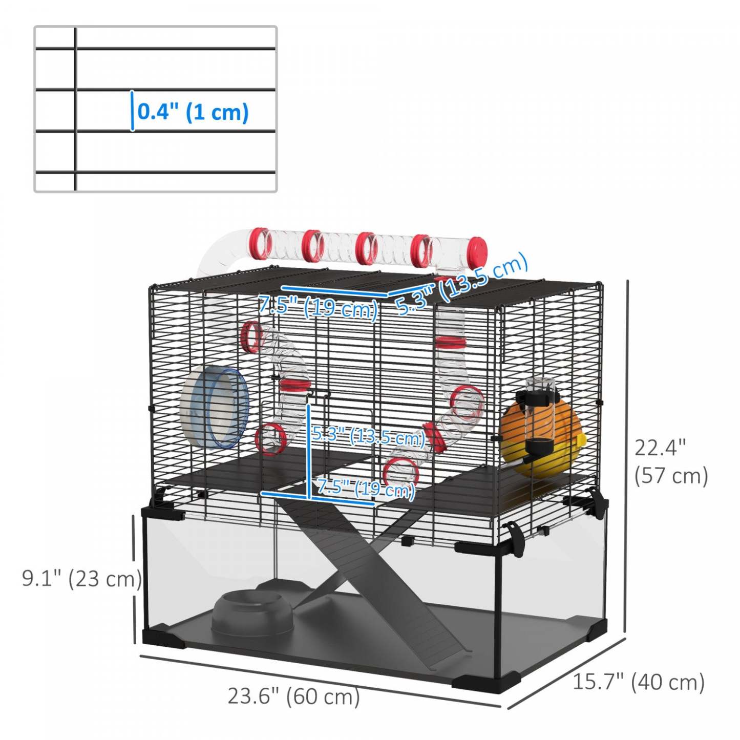 Pawhut Hamster Cage, Small Animal House With Deep Glass Bottom, Tunnel Tube System, Ramps, Platforms|Pawhut Cage Pour Hamster, Maison Pour Petits Animaux Avec Fond En Verre Profond, Système De Tunnel,