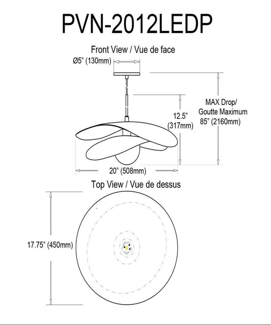 Luminaire suspendu Paven de Dainolite avec fini noir mat et ampoule à DEL de 12 W