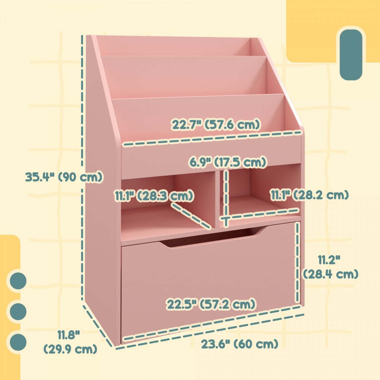 Homcom Bibliothèque Pour Enfants Multi-étagères Avec Tiroir De Rangement Pour Livres Pour Coin Lecture