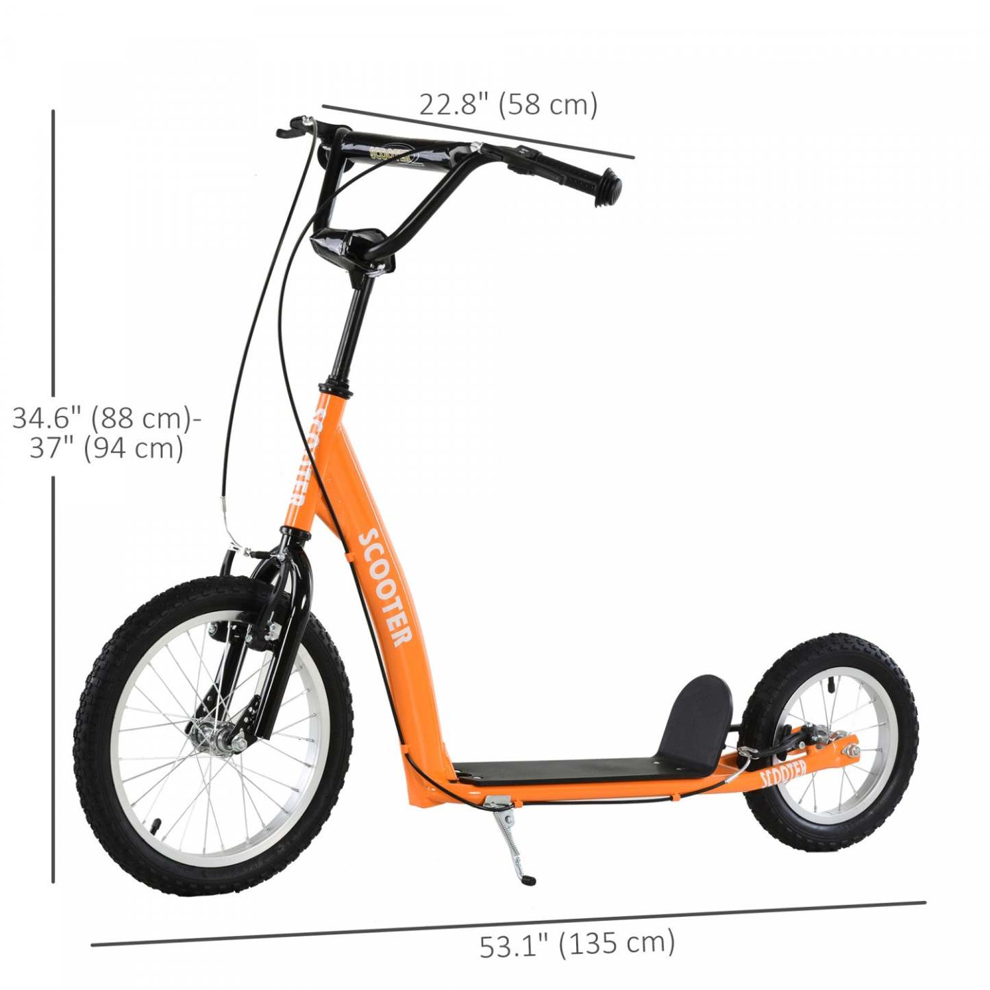 Trottinette Aosom pour enfants à partir de 5 ans, trottinette pour jeunes avec guidon réglable, freins doubles avant et arrière, roues gonflables, orange