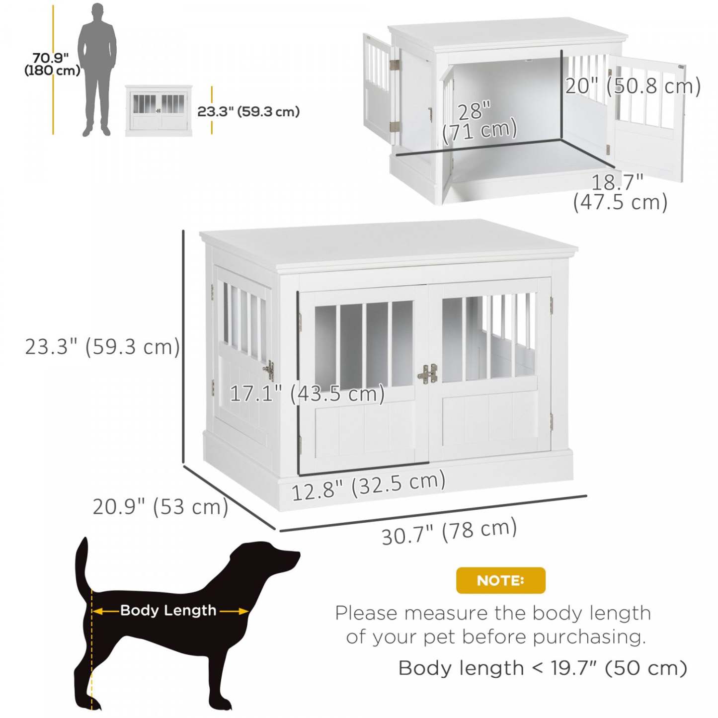 Pawhut Meuble De Cage Pour Chien, 31, Table D'appoint Laterale Avec Trois Portes, Cage D'intérieur