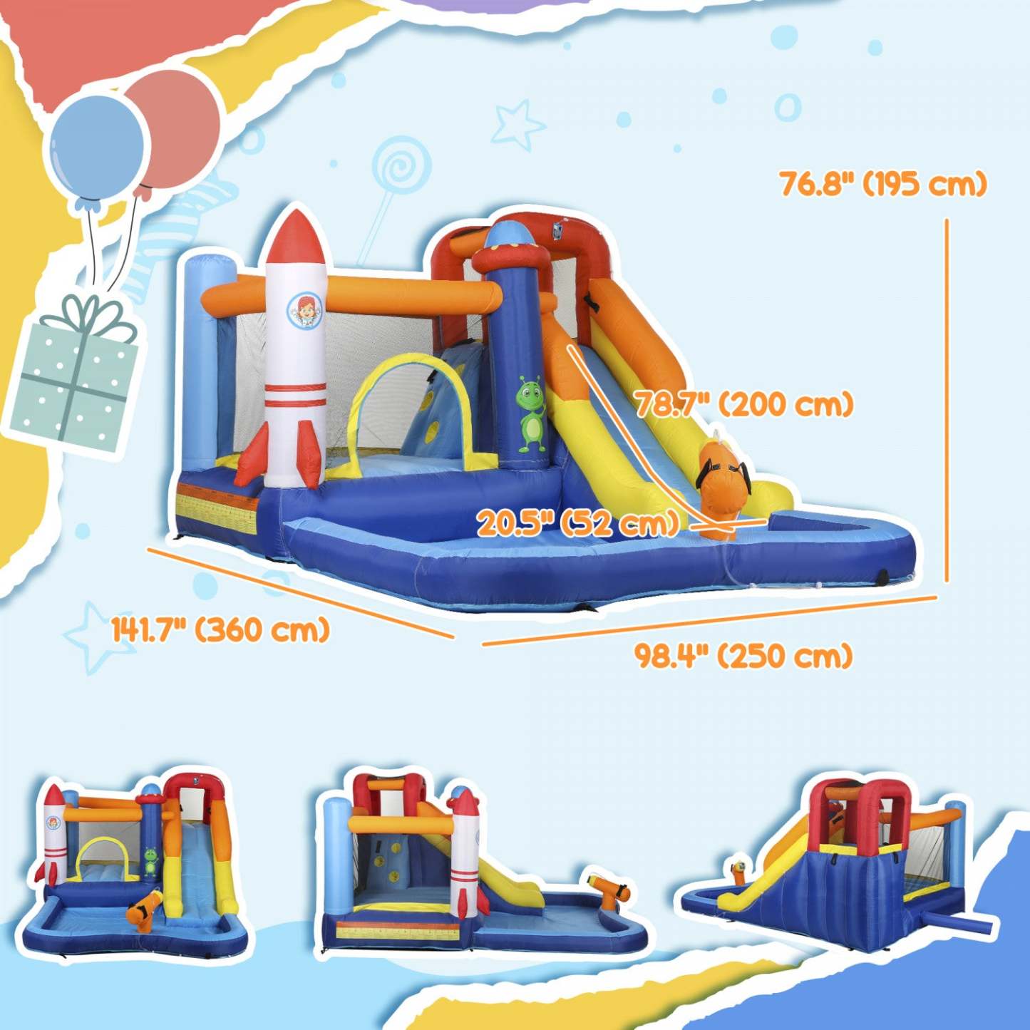 Qaba 11,8 X 8,2 pieds Maison Gonflable, Château Gonflable Pour Enfants En Plein Air Avec Souffleur 550w, 5 En 1 Bouncer Avec Toboggan, Piscine à Éclaboussures, Zone de Saut, Mur d'Escalade, Canon