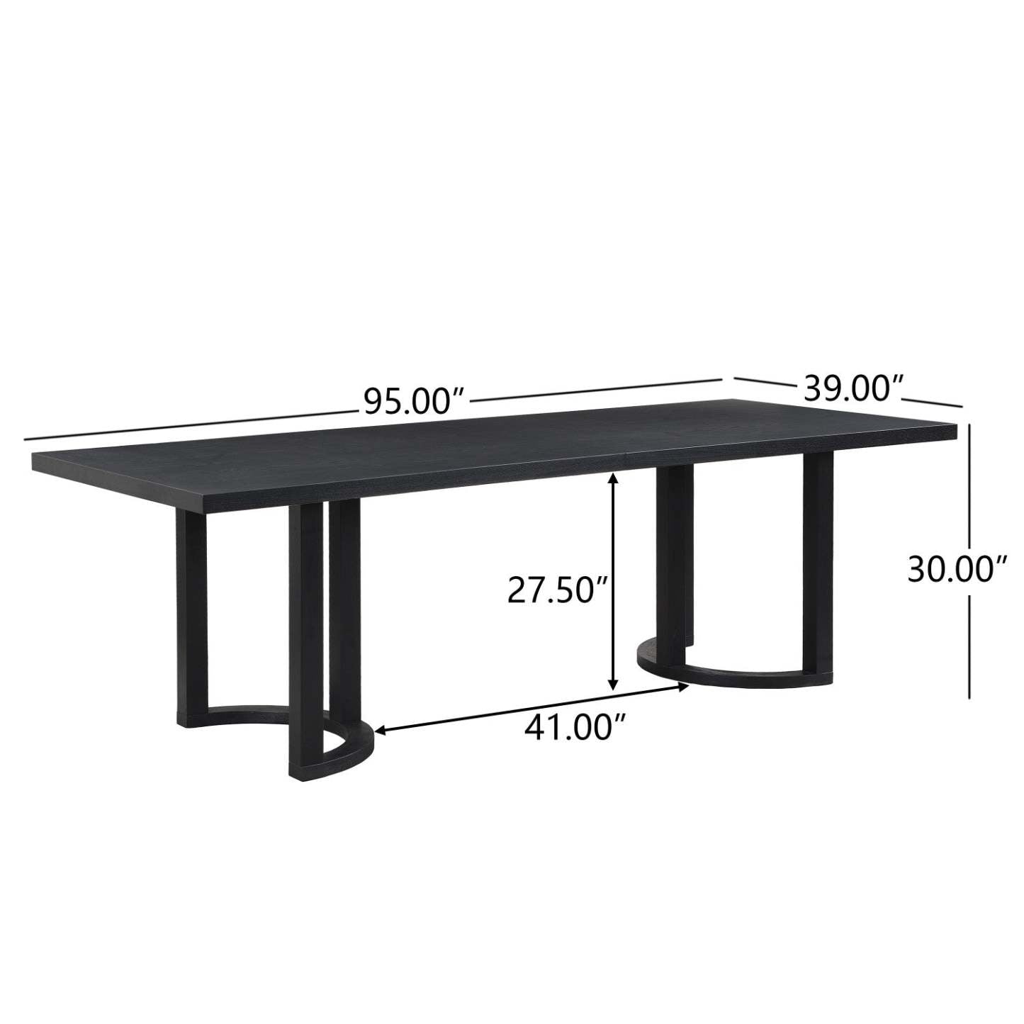 Table À Manger Ethan Avec Base En U, Bois Massif Et MDF, 95 Po De Large - Noir