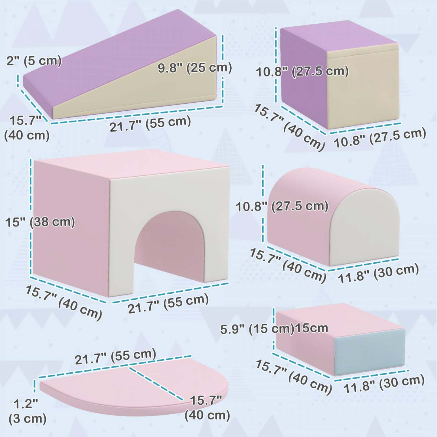 Qaba 7 pièces, jeu en mousse, escaliers et rampes pour enfants, logiciels éducatifs colorés, jouets