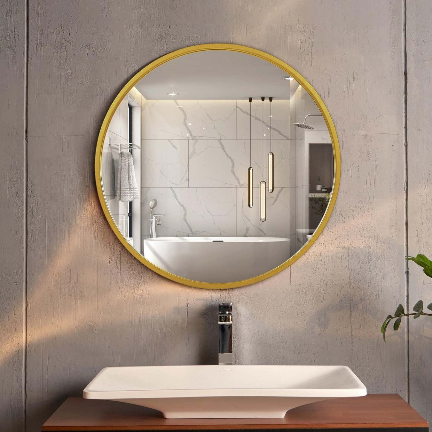 Arcus 24 X 24 Hand Crafted Round Mirror - Gold|Miroir rond Arcus 24 po x 24 po fabriqué à la main - doré