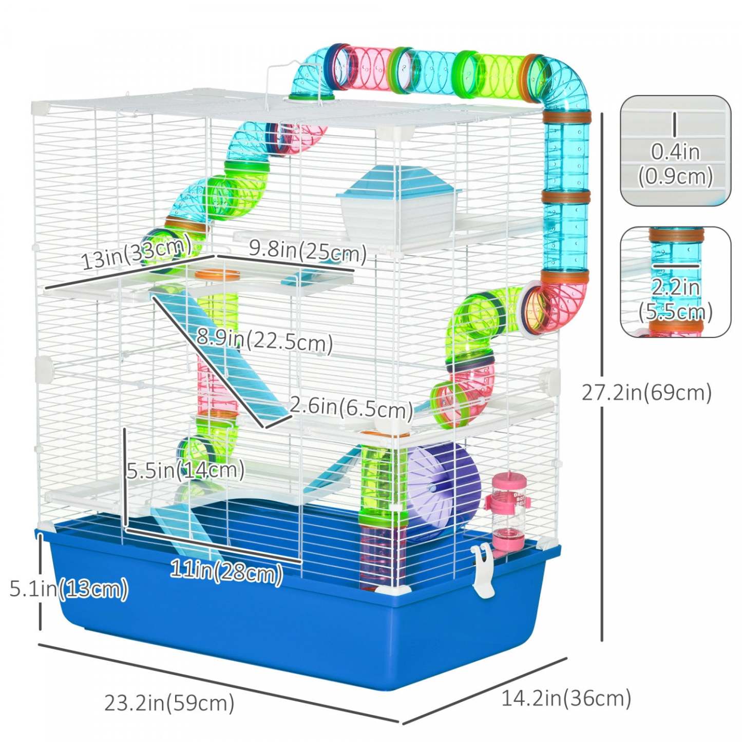 Pawhut Hamster Cage, Grande Maison pour Petit Animal, Cage à Cobaye de 5 Niveaux, Refuge pour Gerbille, Système de Tube Tunnel|Pawhut Cage Pour Hamster Extra Large 23 Avec Tubes Et Tunnels, Poignées De Transport, Maison Pour R