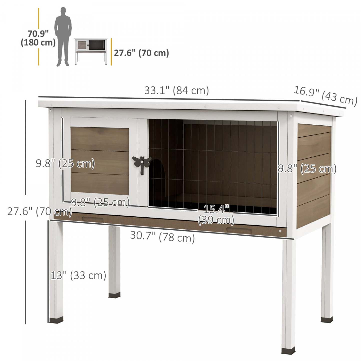 Pawhut Maison en Bois pour Lapins, Petite Maison pour Animaux avec Toit en Asphalte Ouvrable, Tiroir Amovible, Intérieur/Extérieur, Marron