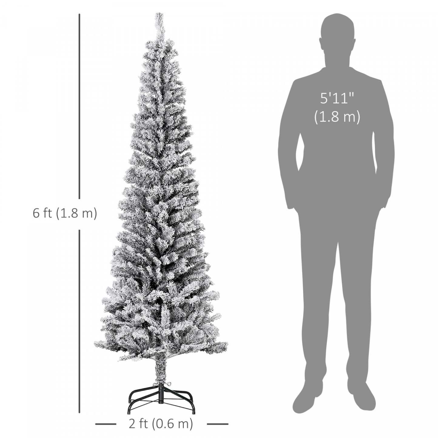 Homcom Arbre De Noël Artificiel Fin Floqué De Neige Artificielle 6pi