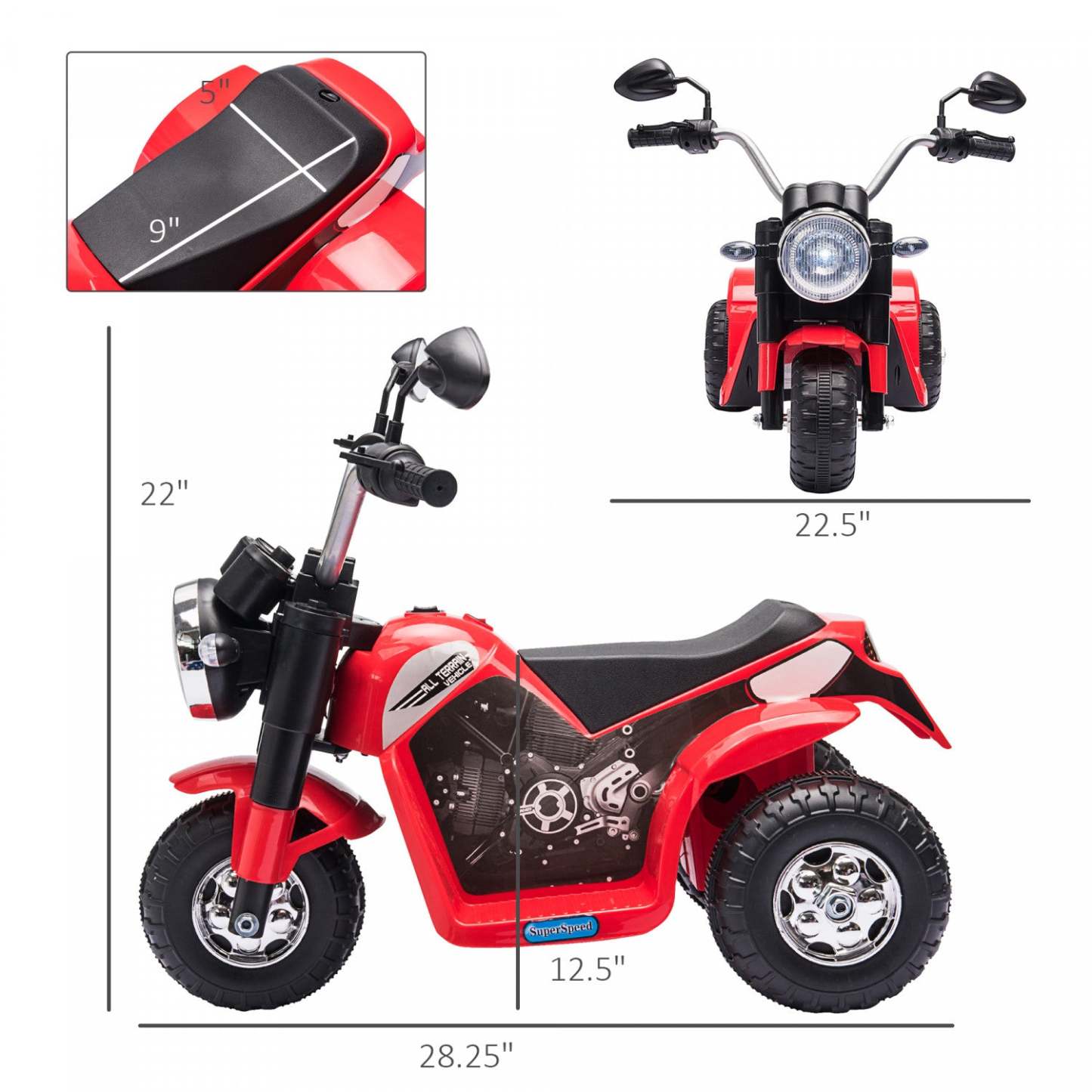 Aosom Kids Moto électrique Ride-on Toy 3-roues Batterie Alimente Moto Rechargeable 6v Avec Klaxo