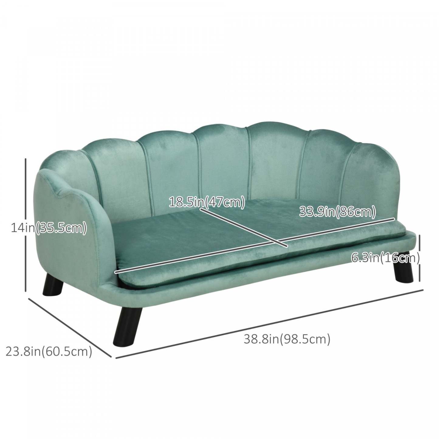 Pawhut Canapé pour Chien Lit pour Animaux Avec Coussin Amovible Pieds en Bois Pour Chiens Moyens et Grands, Vert|Pawhut Lit Pour Animaux Avec Coussin Supplémentaire Et Pieds En Bois Massif, Design Perle Pour Chien