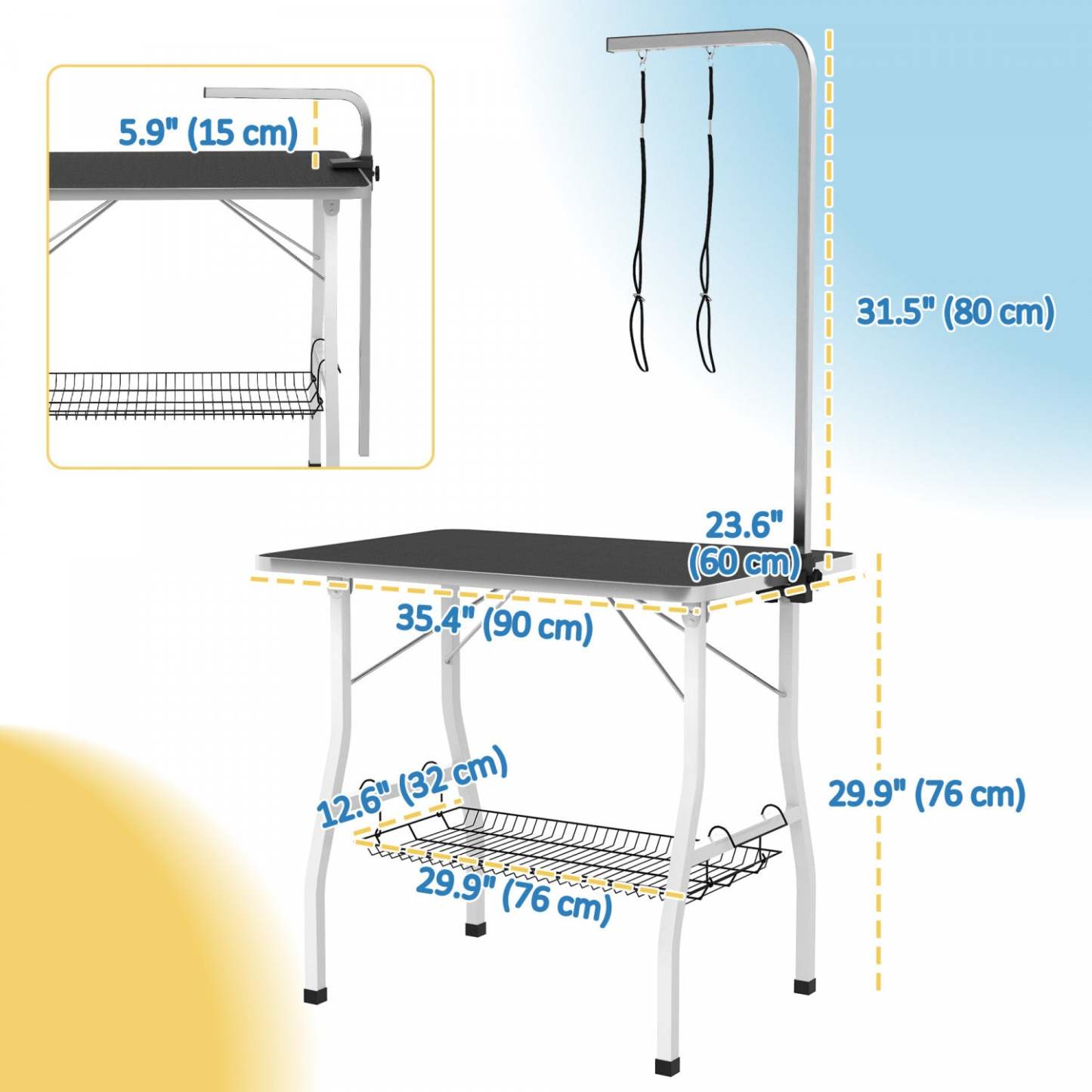 Pawhut Table De Toilettage Pour Chien Avec Bras Réglable, Table De Toilettage Pliable Avec Plateau En Filet, Deux | Pawhut Table De Toilettage Pour Chien Avec Bras Réglable, Table De Toilettage Pliable Avec Plateau E