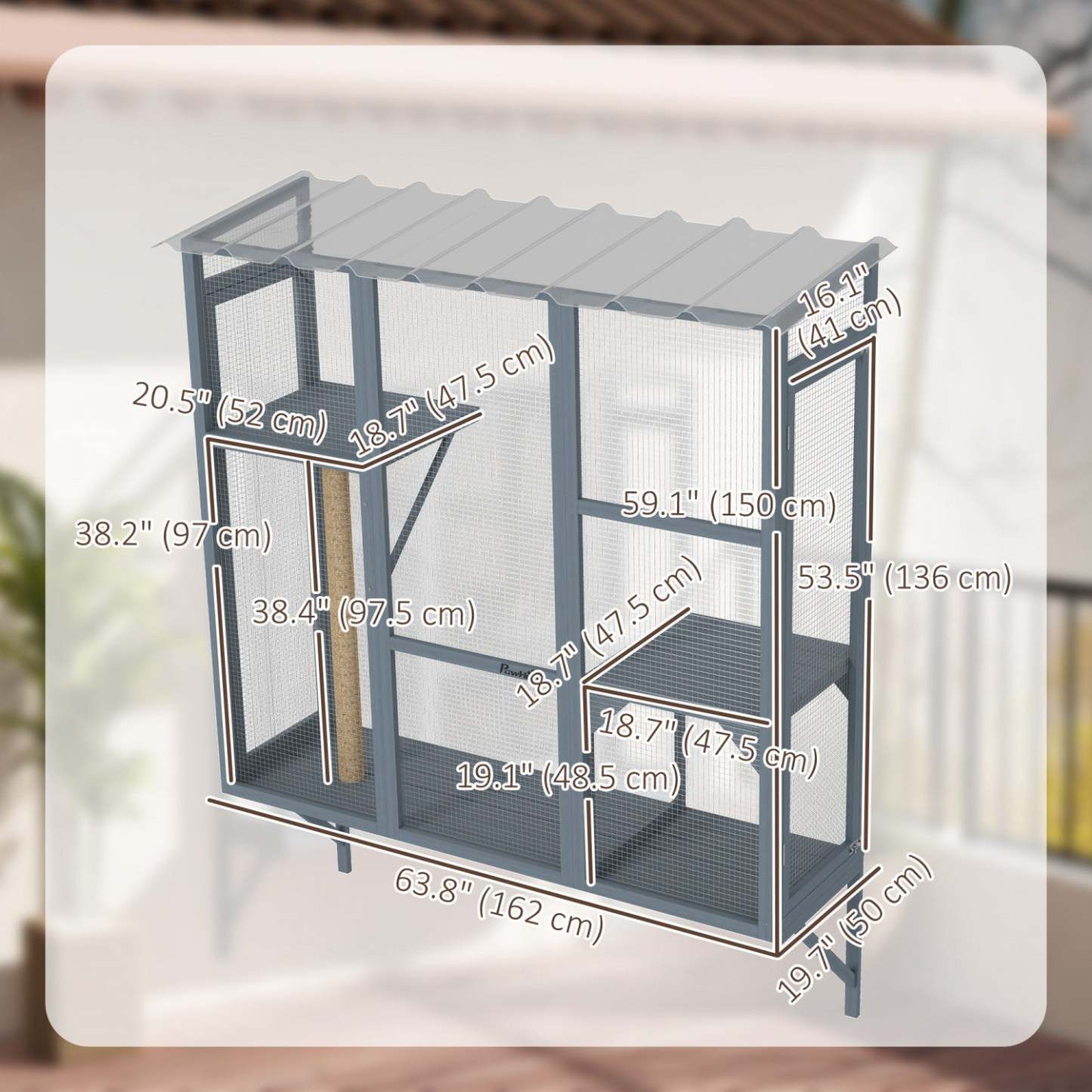 Pawhut Catio Enclos extérieur pour chats, boîte à fenêtre pour 2-3 chats avec 2 plateformes de saut et un griffoir, perchoir de fenêtre extensible sécurisé pour grands chats d'intérieur, gris