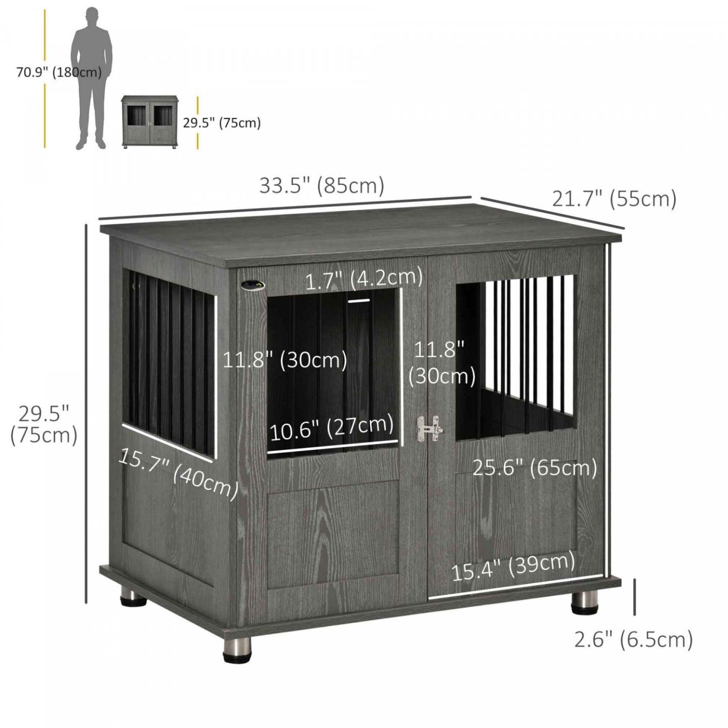 Pawhut Cage Pour Chien Avec Porte Magnétique Verrouillable, Pieds réglables, Table D'appoint Pour Ni