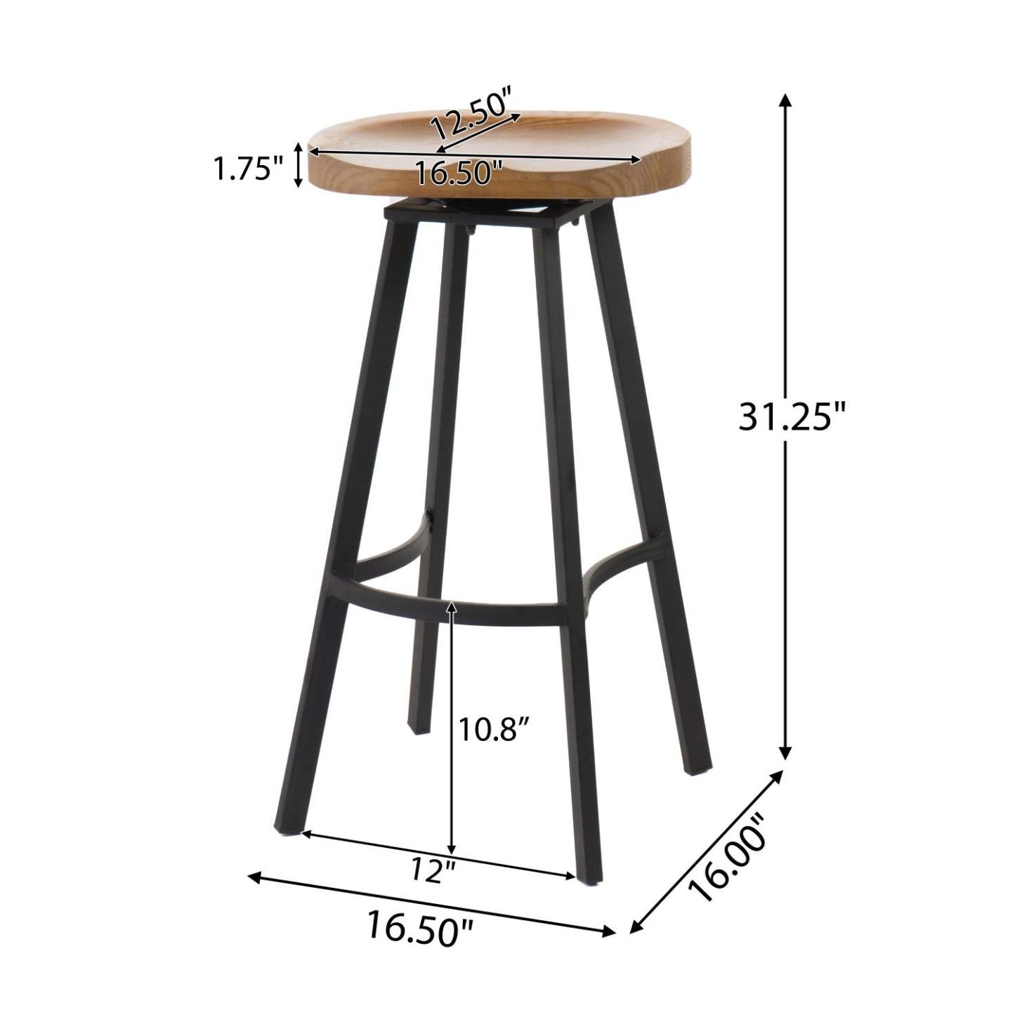 Lot De 2 Tabourets De Bar Pivotants Larry Avec Siège Rotatif À 360°- Finition Bois Naturel Vieilli